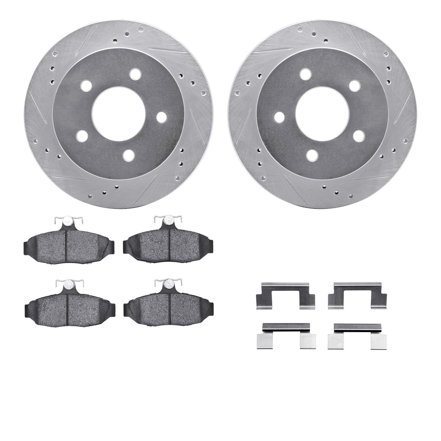DYN 7512-55859 DFC Rotors-Drilled & Slotted-Silver w/ 5000 Advanced Brake Pads Incl Hdw