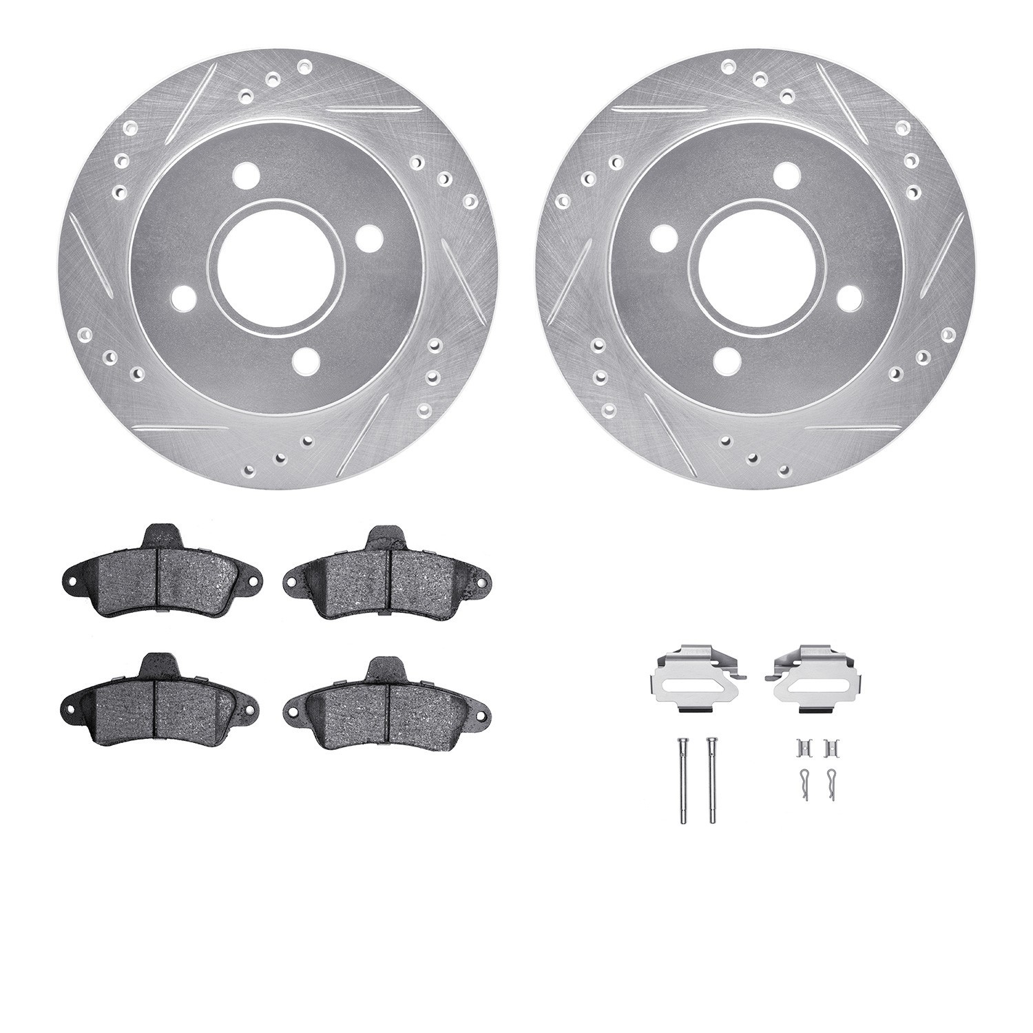 DYN 7512-56005 DFC Rotors-Drilled & Slotted-Silver w/ 5000 Advanced Brake Pads Incl Hdw