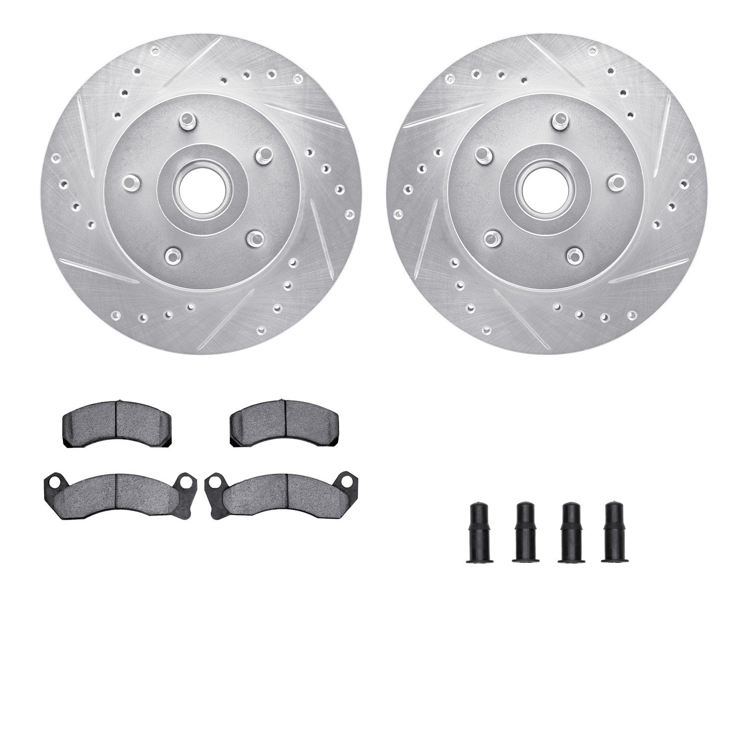 DYN 7512-56035 DFC Rotors-Drilled & Slotted-Silver w/ 5000 Advanced Brake Pads Incl Hdw