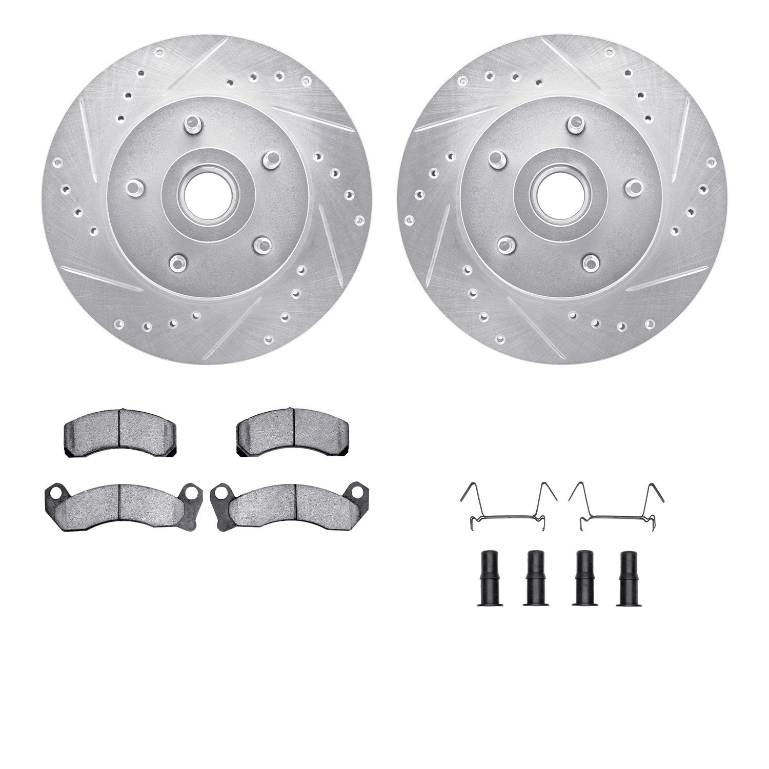 DYN 7512-56036 DFC Rotors-Drilled & Slotted-Silver w/ 5000 Advanced Brake Pads Incl Hdw