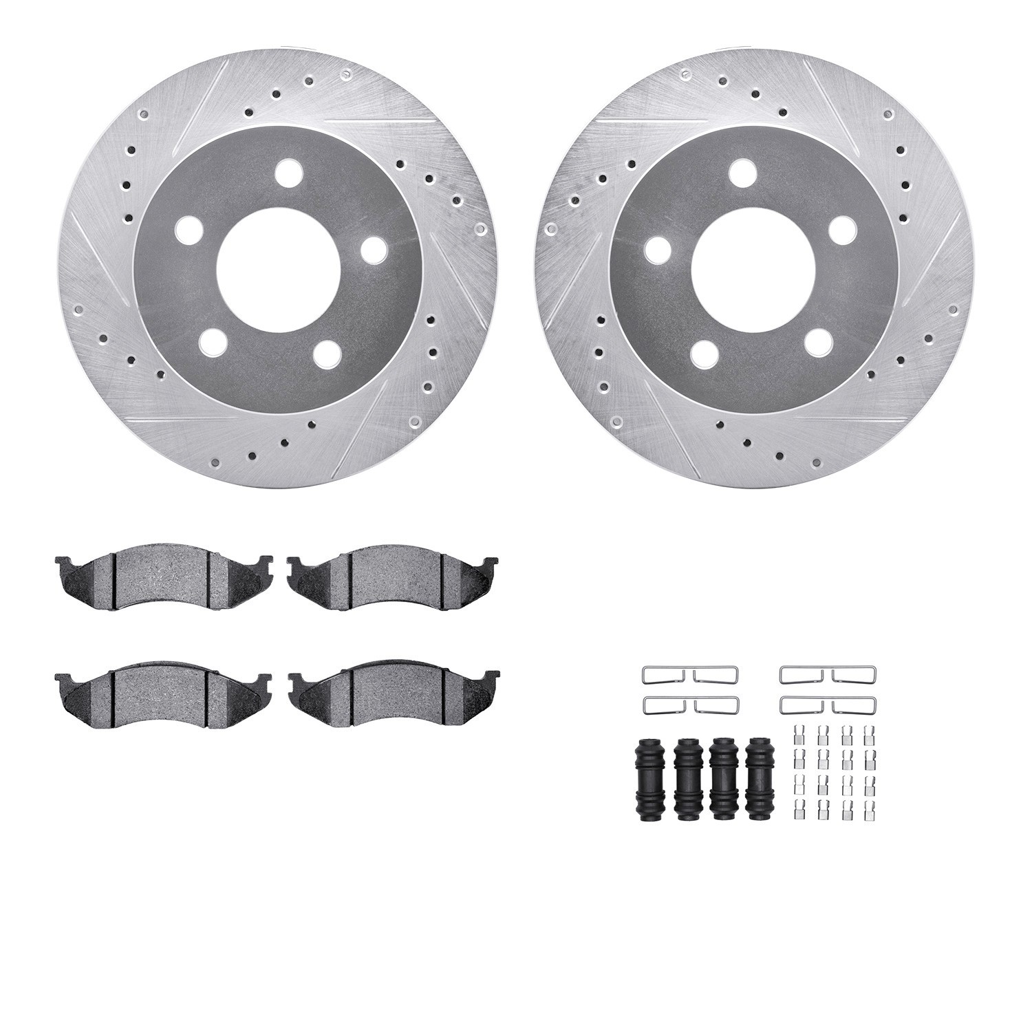 DYN 7512-56041 DFC Rotors-Drilled & Slotted-Silver w/ 5000 Advanced Brake Pads Incl Hdw