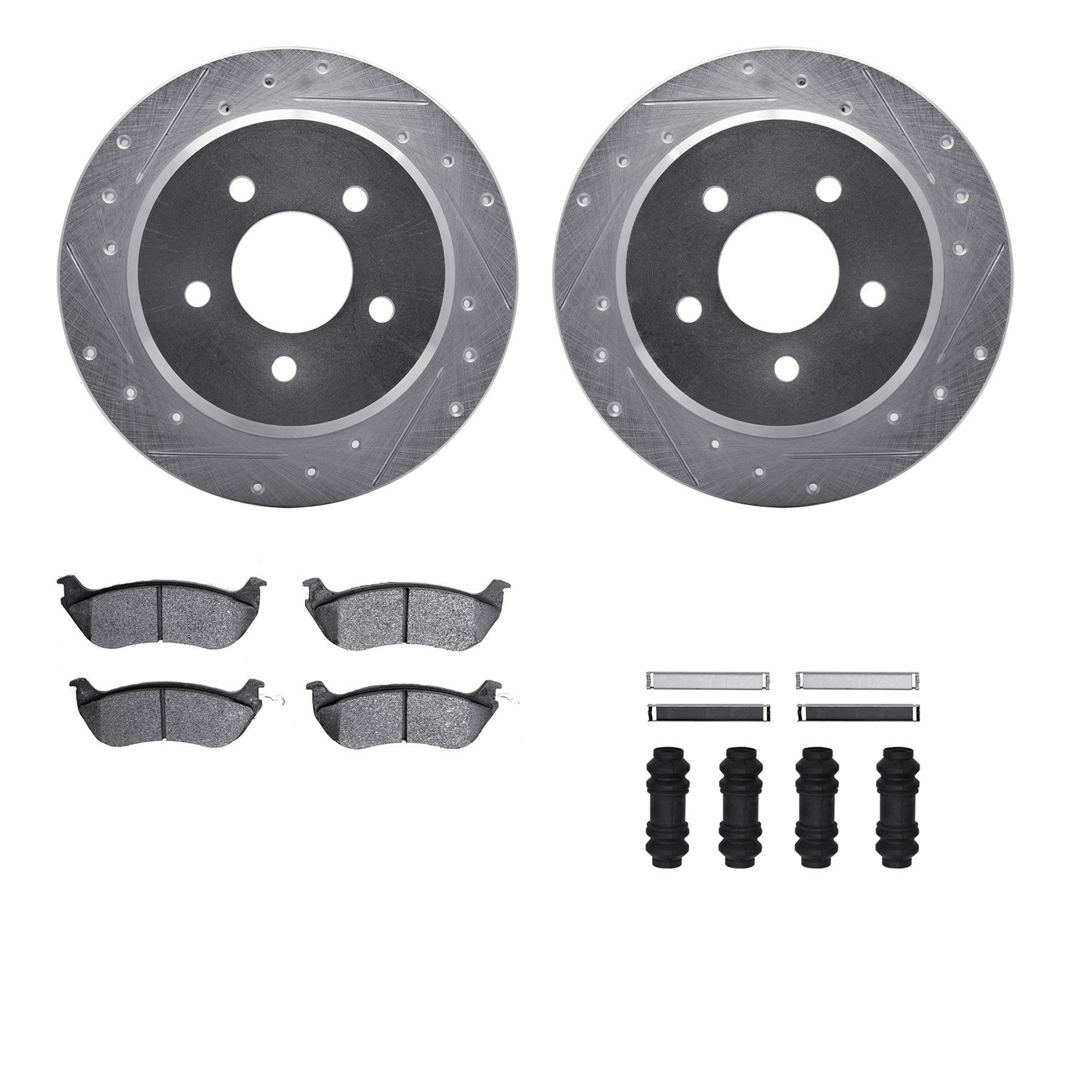DYN 7512-56076 DFC Rotors-Drilled & Slotted-Silver w/ 5000 Advanced Brake Pads Incl Hdw