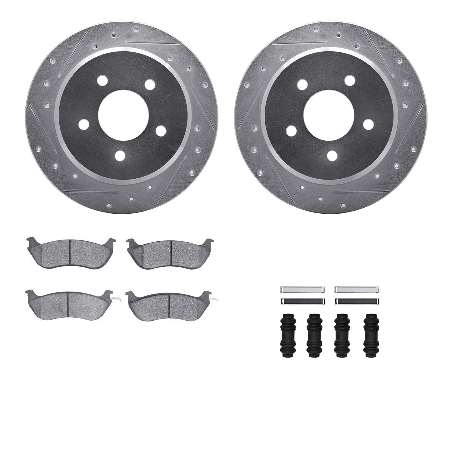 DYN 7512-56077 DFC Rotors-Drilled & Slotted-Silver w/ 5000 Advanced Brake Pads Incl Hdw