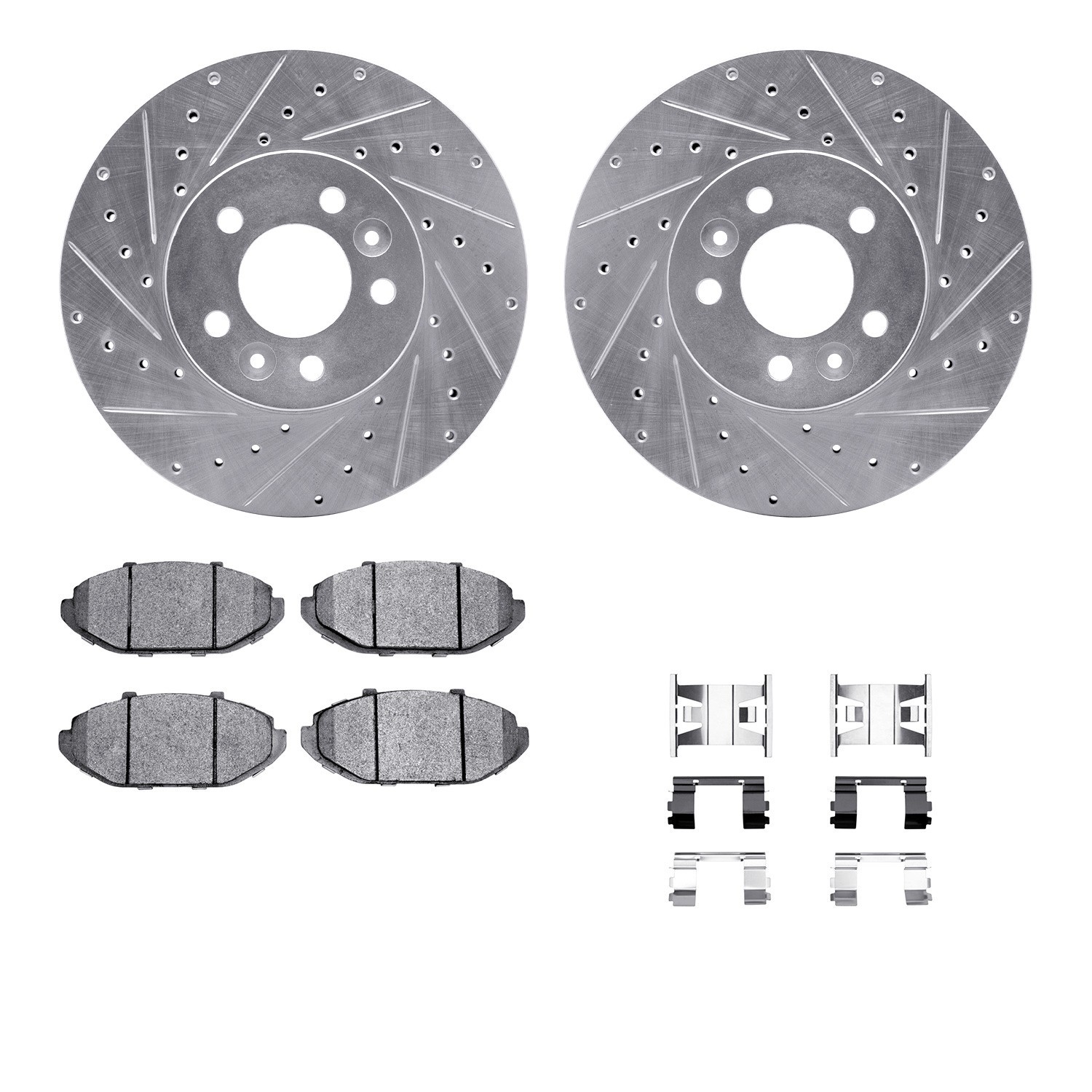 DYN 7512-56085 DFC Rotors-Drilled & Slotted-Silver w/ 5000 Advanced Brake Pads Incl Hdw