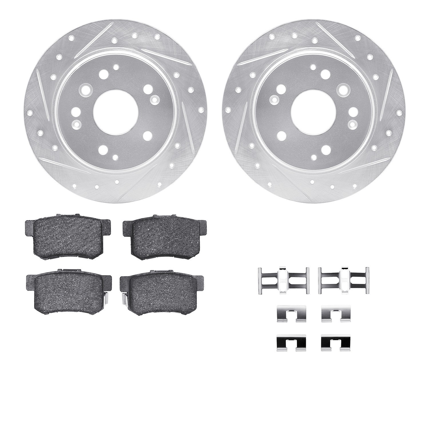 DYN 7512-58012 DFC Brake Rotor - Dimpled & Slotted - Silver w/5000 Brake Pads & HW Kit