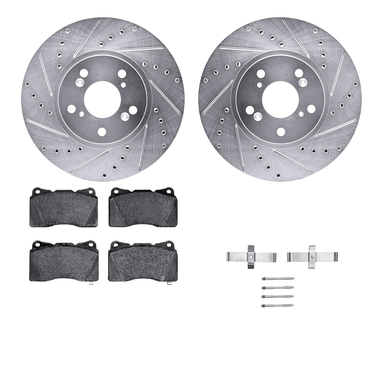 DYN 7512-58025 DFC Rotors-Drilled & Slotted-Silver w/ 5000 Advanced Brake Pads Incl Hdw