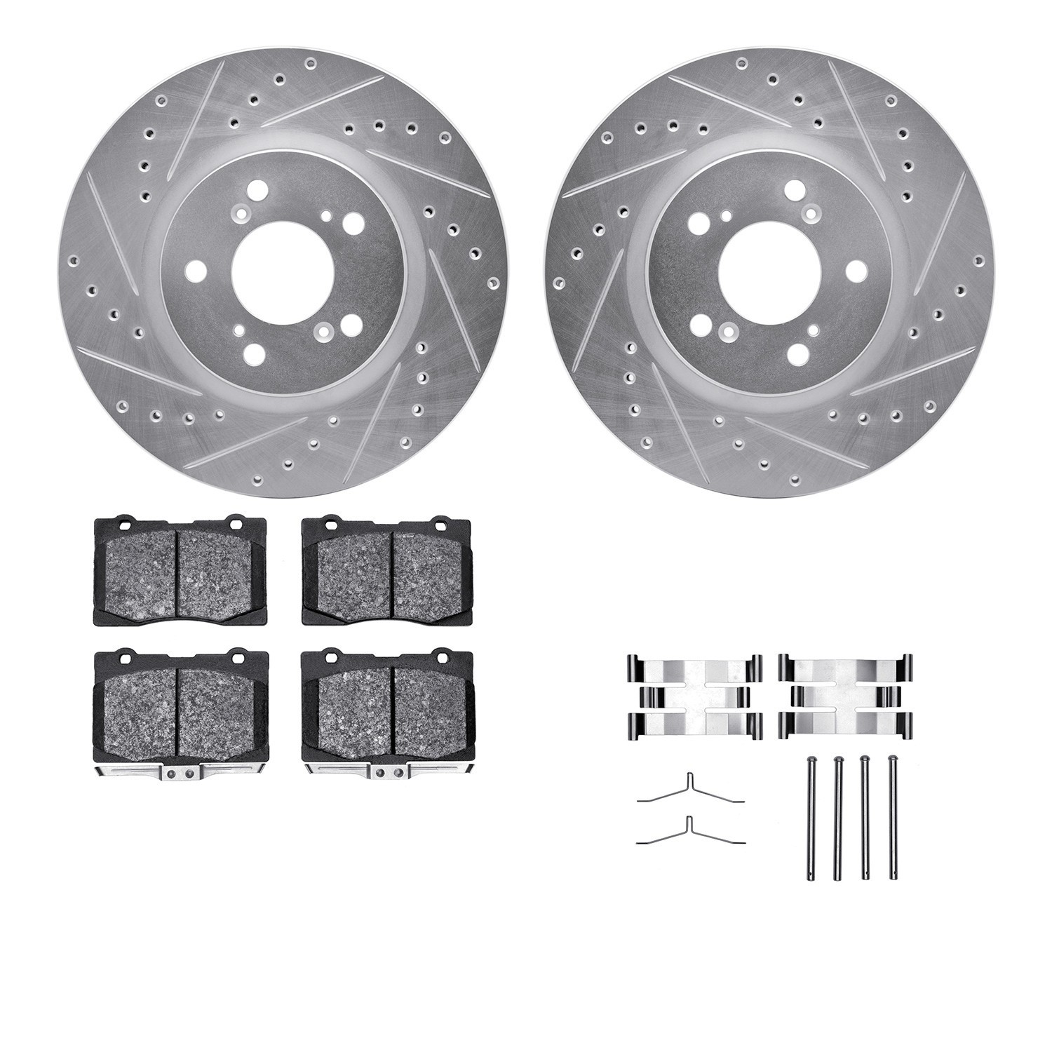 DYN 7512-58026 DFC Rotors-Drilled & Slotted-Silver w/ 5000 Advanced Brake Pads Incl Hdw