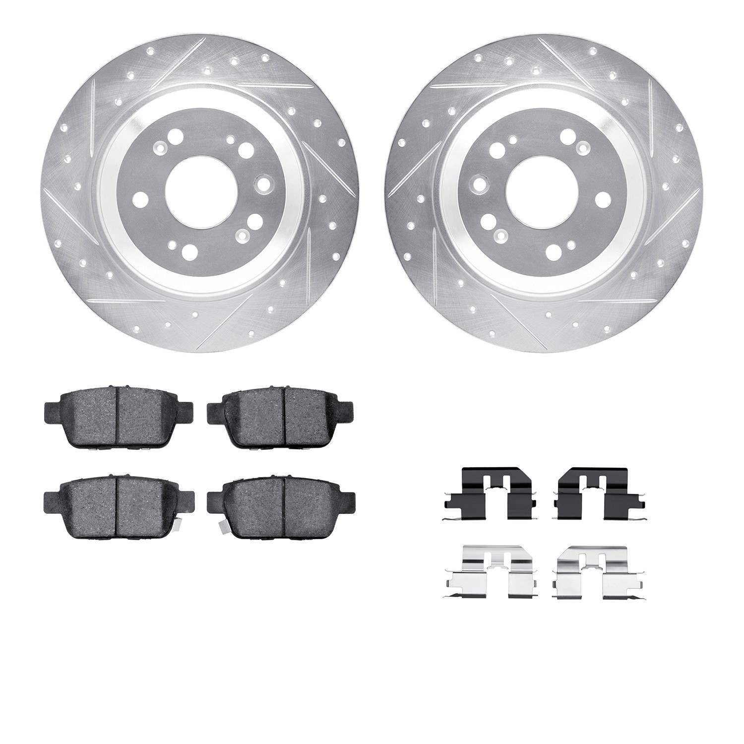 DYN 7512-58029 DFC Rotors-Drilled & Slotted-Silver w/ 5000 Advanced Brake Pads Incl Hdw