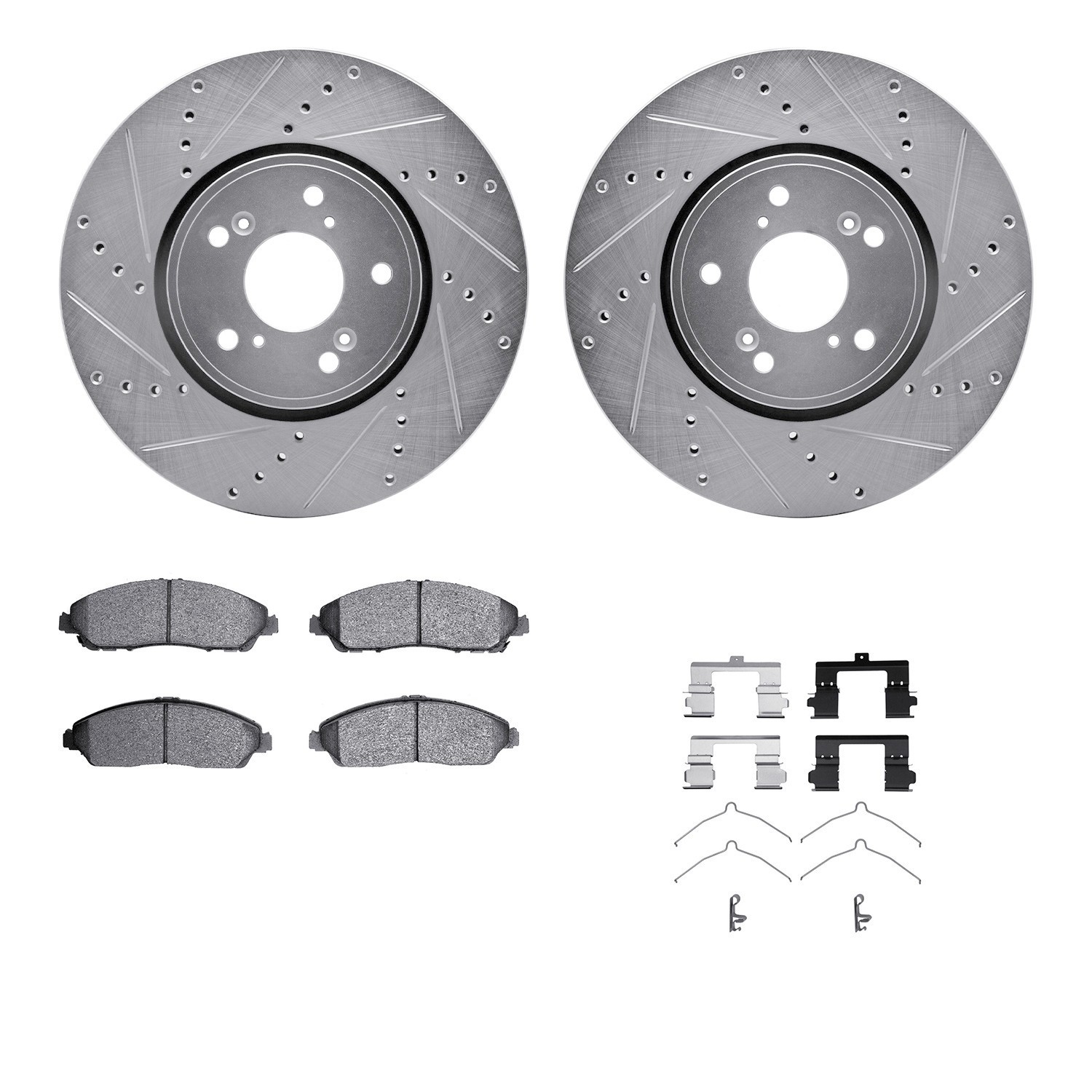 DYN 7512-58032 DFC Brake Rotor - Dimpled & Slotted - Silver w/5000 Brake Pads & HW Kit