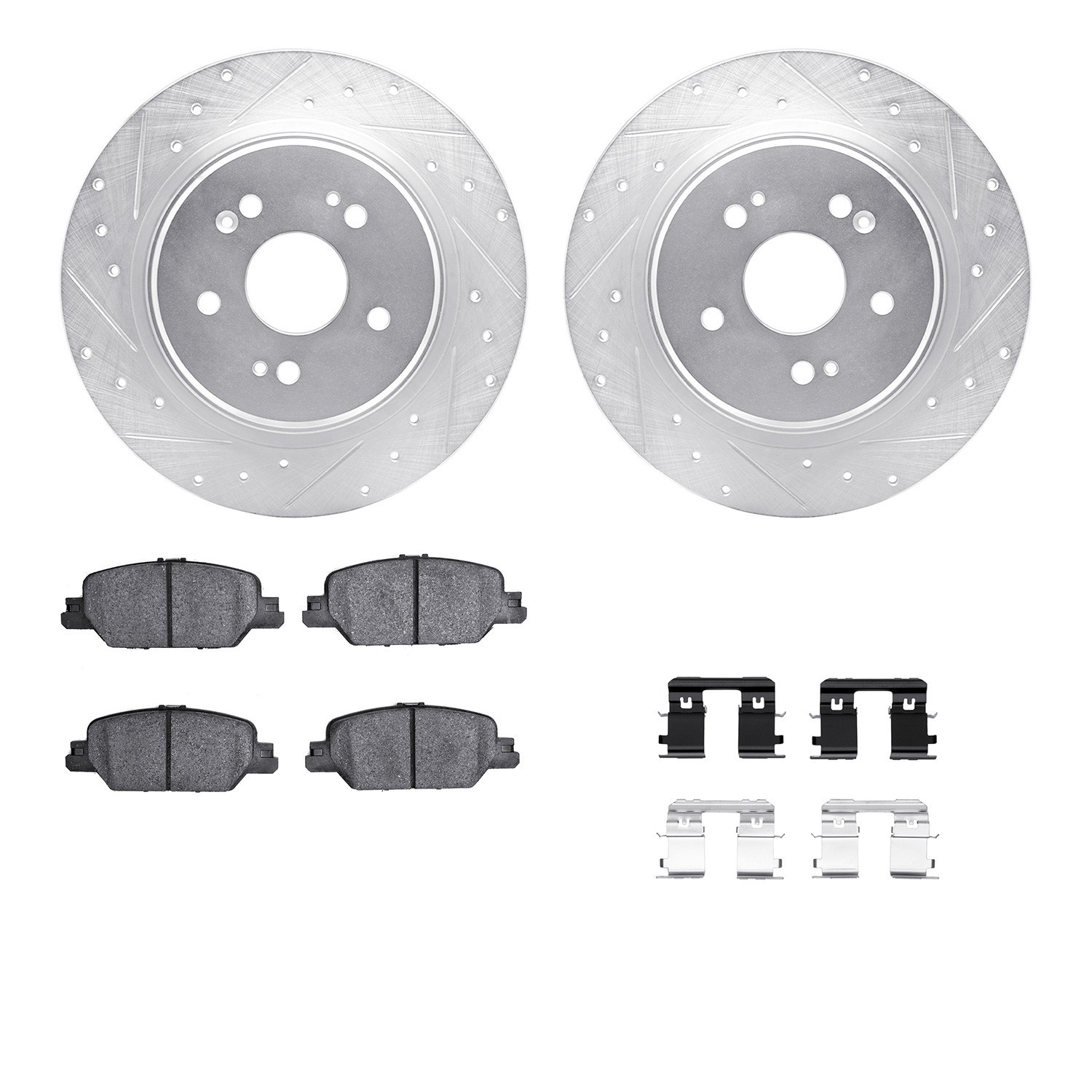 DYN 7512-58034 DFC Brake Rotor - Dimpled & Slotted - Silver w/5000 Brake Pads & HW Kit