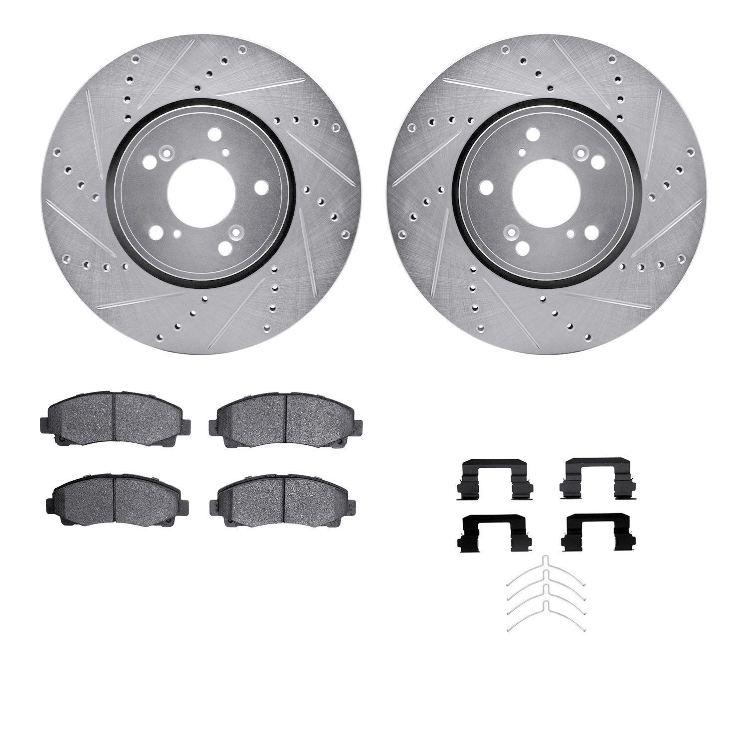 DYN 7512-58036 DFC Rotors-Drilled & Slotted-Silver w/ 5000 Advanced Brake Pads Incl Hdw