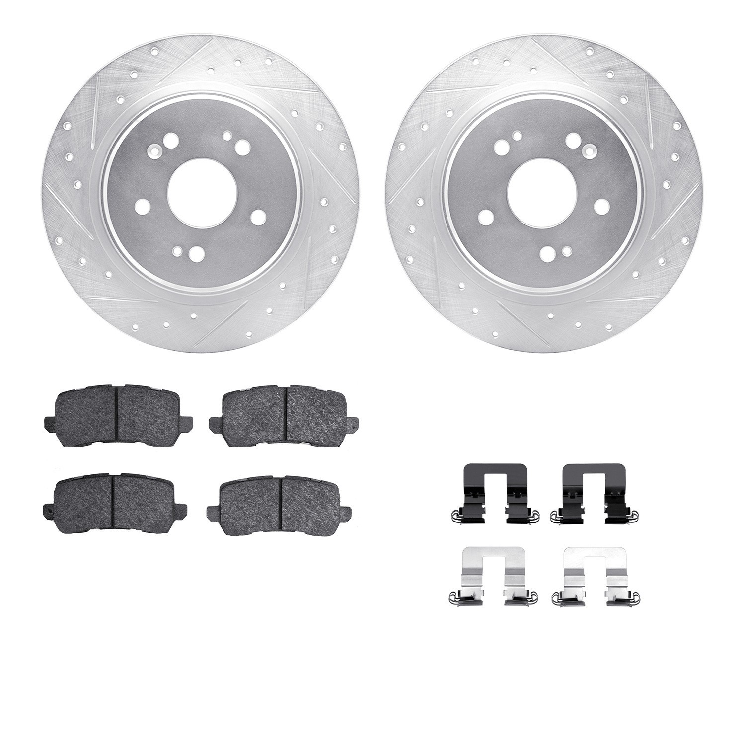 DYN 7512-58038 DFC Rotors-Drilled & Slotted-Silver w/ 5000 Advanced Brake Pads Incl Hdw