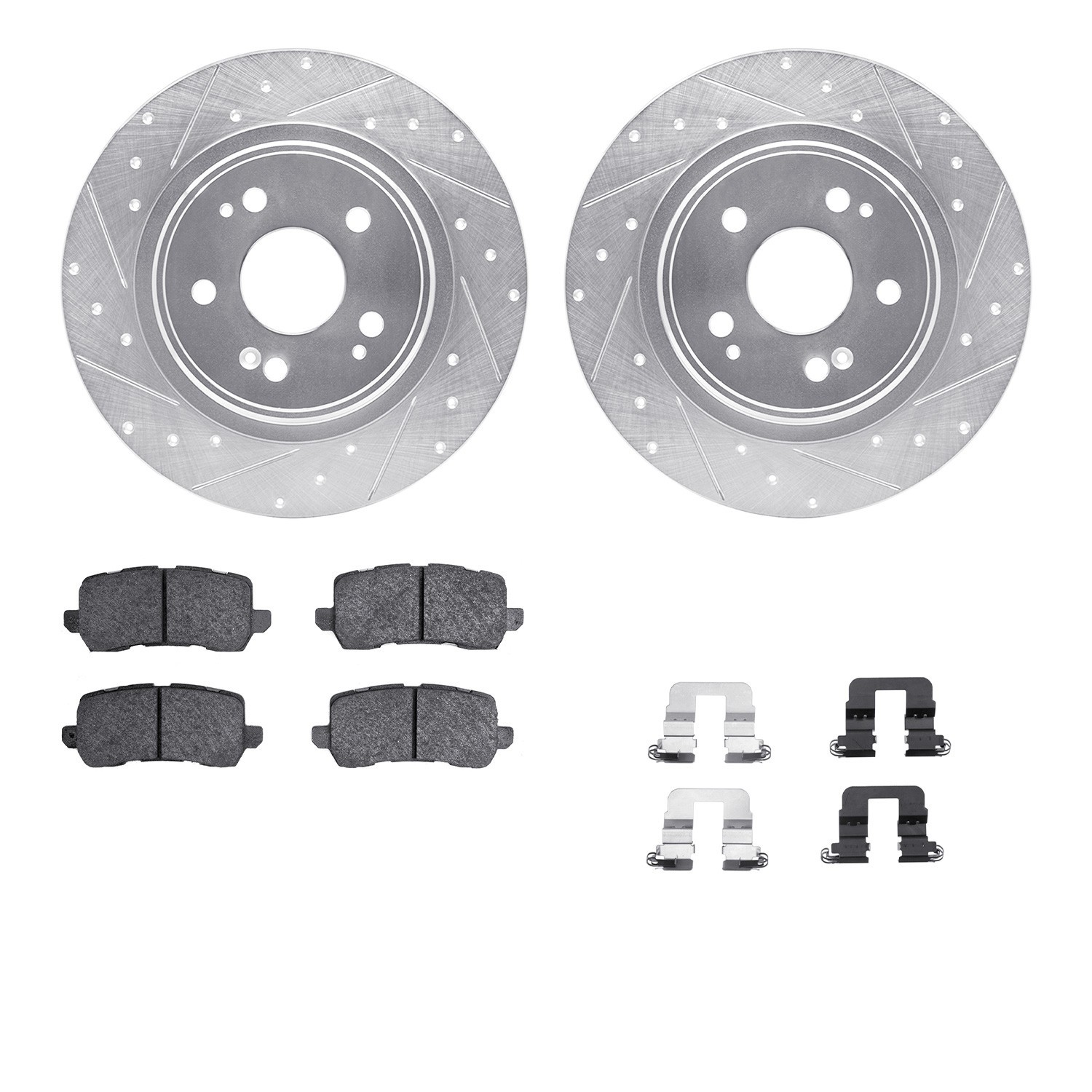 DYN 7512-58039 DFC Rotors-Drilled & Slotted-Silver w/ 5000 Advanced Brake Pads Incl Hdw