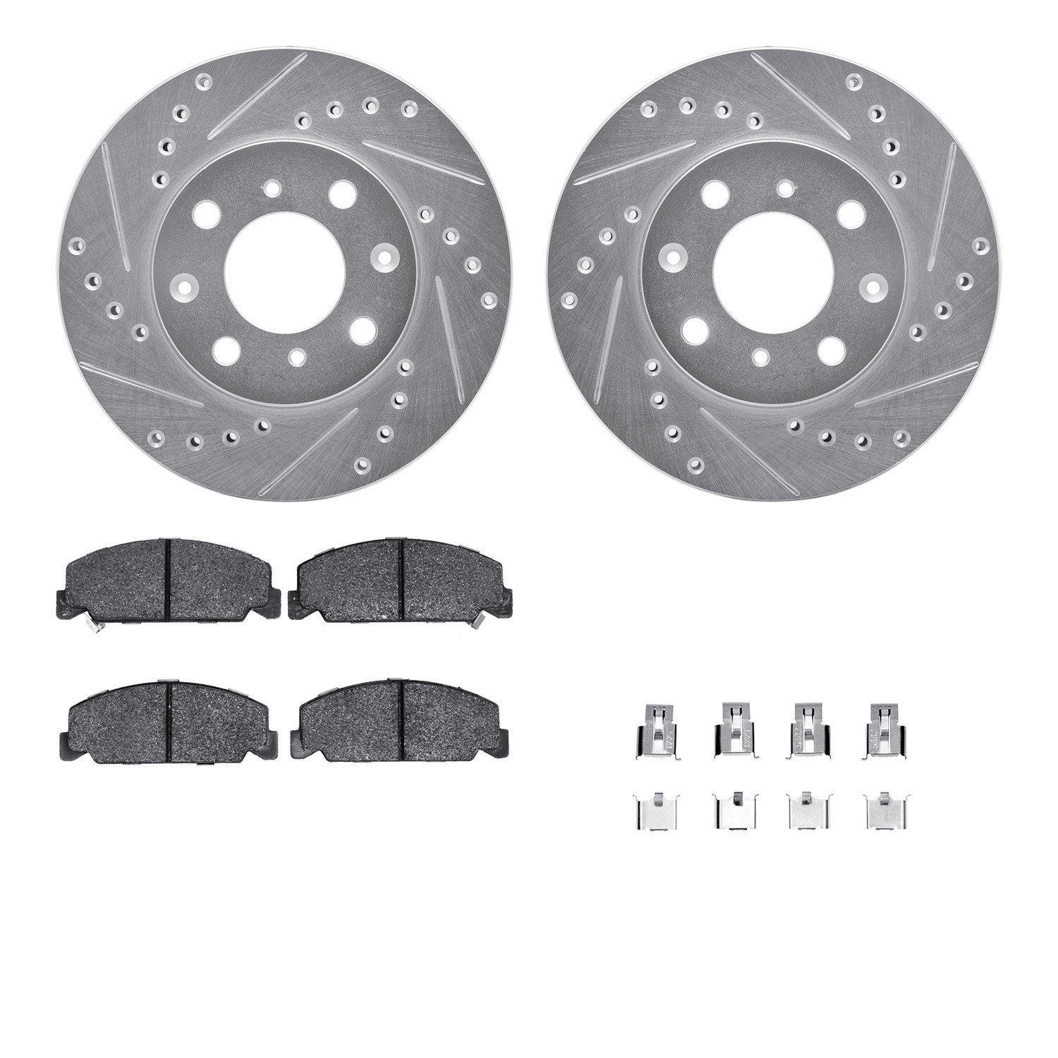DYN 7512-59004 DFC Rotors-Drilled & Slotted-Silver w/ 5000 Advanced Brake Pads Incl Hdw