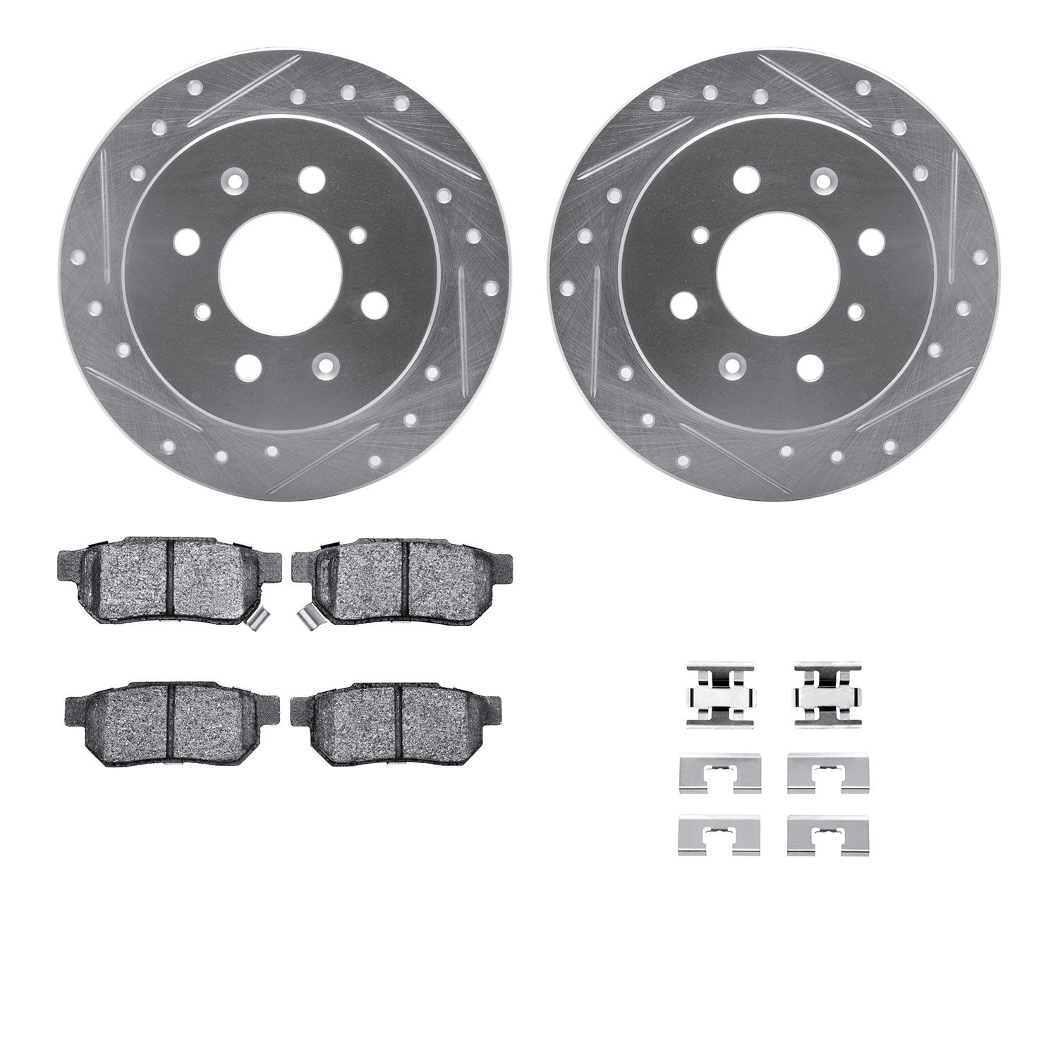 DYN 7512-59008 DFC Rotors-Drilled & Slotted-Silver w/ 5000 Advanced Brake Pads Incl Hdw