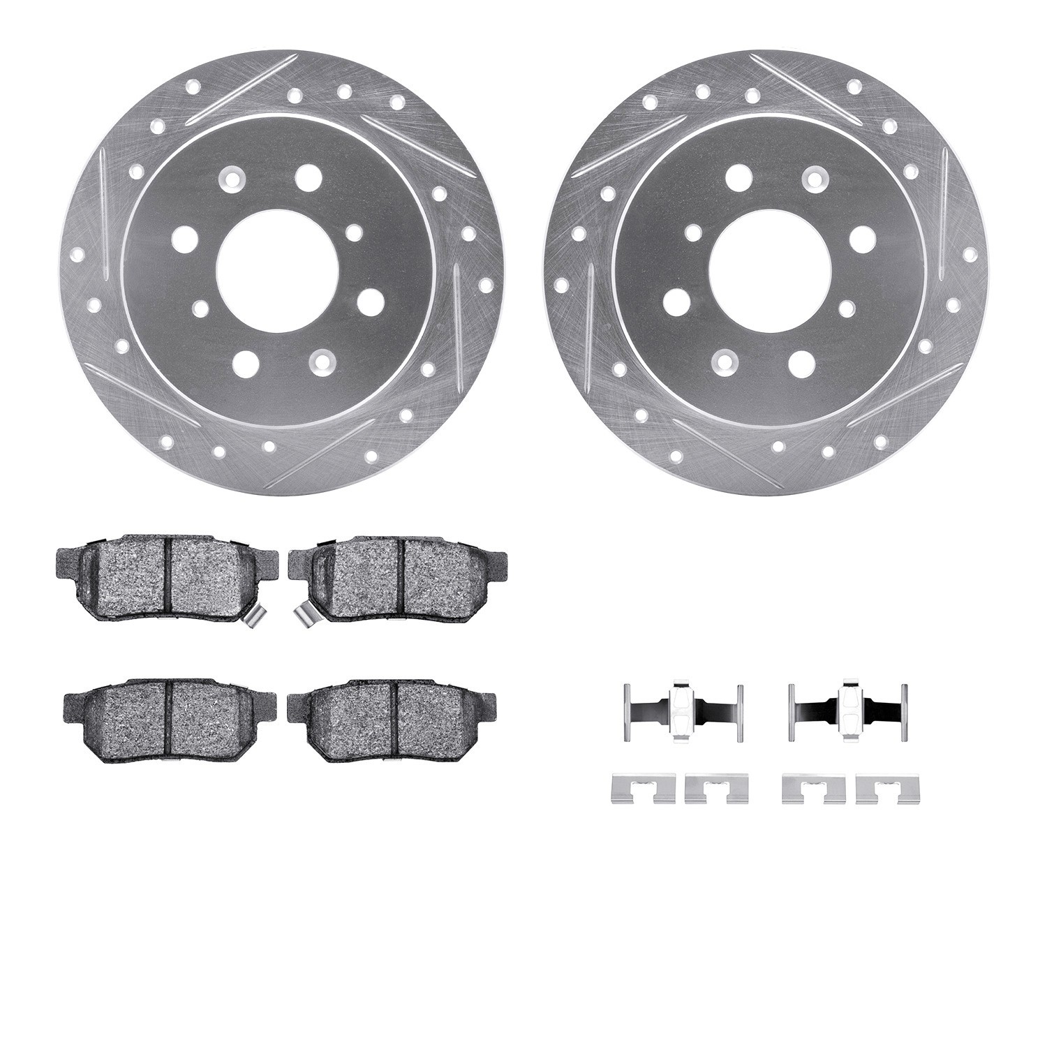 DYN 7512-59009 DFC Rotors-Drilled & Slotted-Silver w/ 5000 Advanced Brake Pads Incl Hdw
