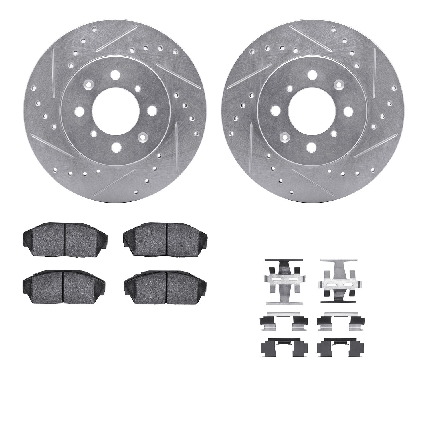 DYN 7512-59010 DFC Rotors-Drilled & Slotted-Silver w/ 5000 Advanced Brake Pads Incl Hdw