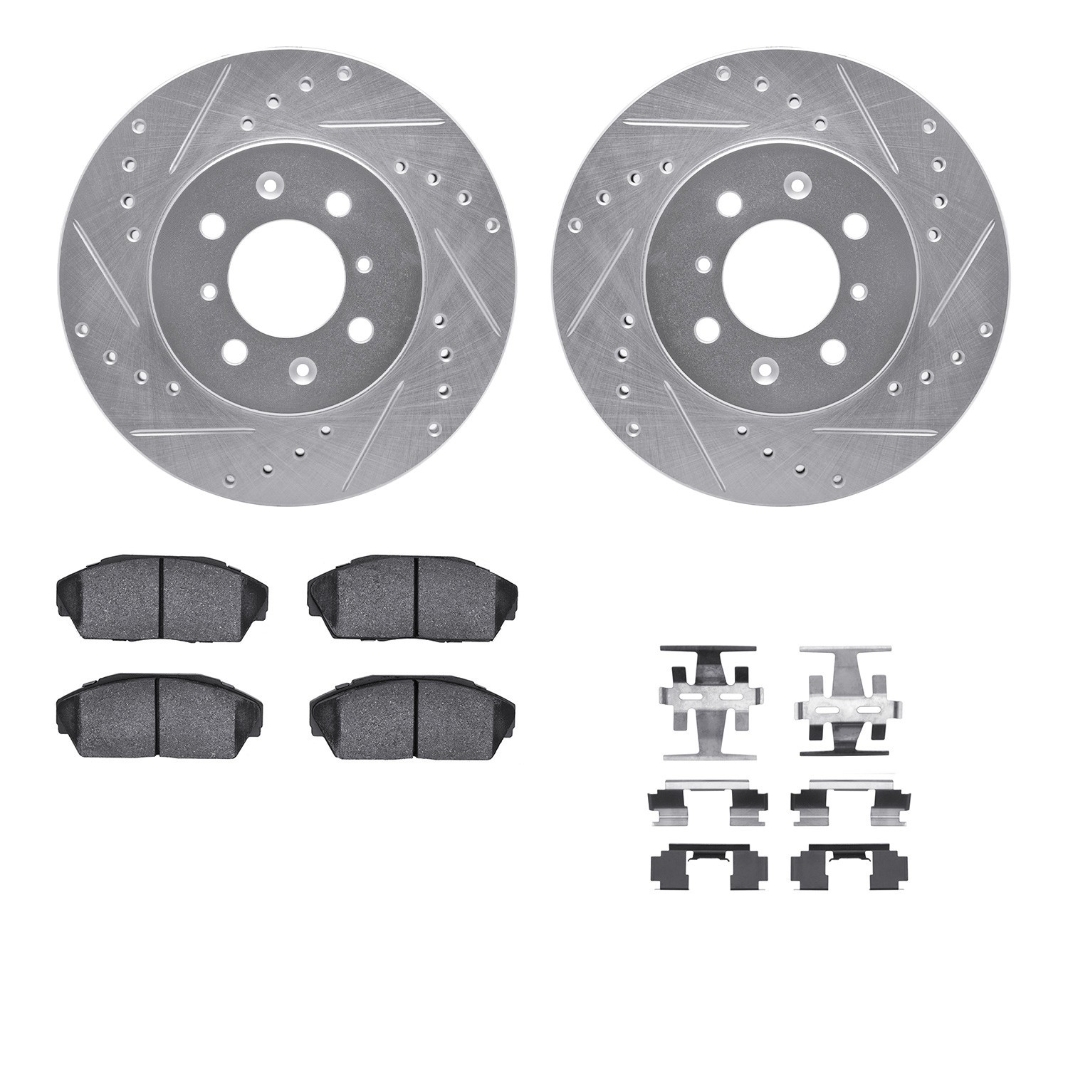 DYN 7512-59012 DFC Rotors-Drilled & Slotted-Silver w/ 5000 Advanced Brake Pads Incl Hdw