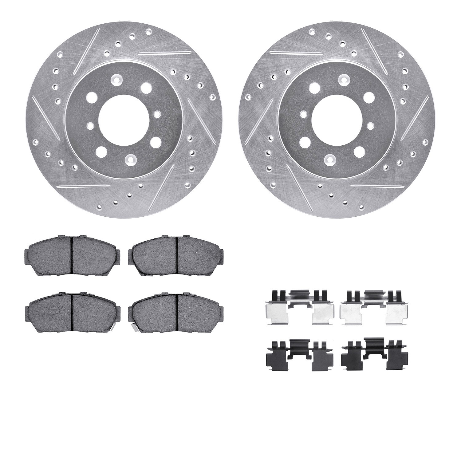 DYN 7512-59013 DFC Rotors-Drilled & Slotted-Silver w/ 5000 Advanced Brake Pads Incl Hdw