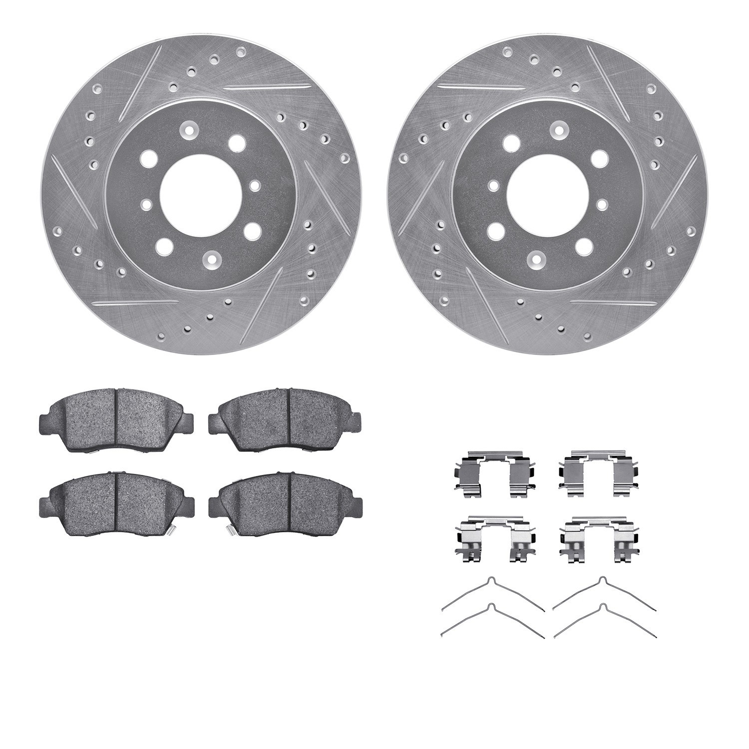 DYN 7512-59015 DFC Rotors-Drilled & Slotted-Silver w/ 5000 Advanced Brake Pads Incl Hdw