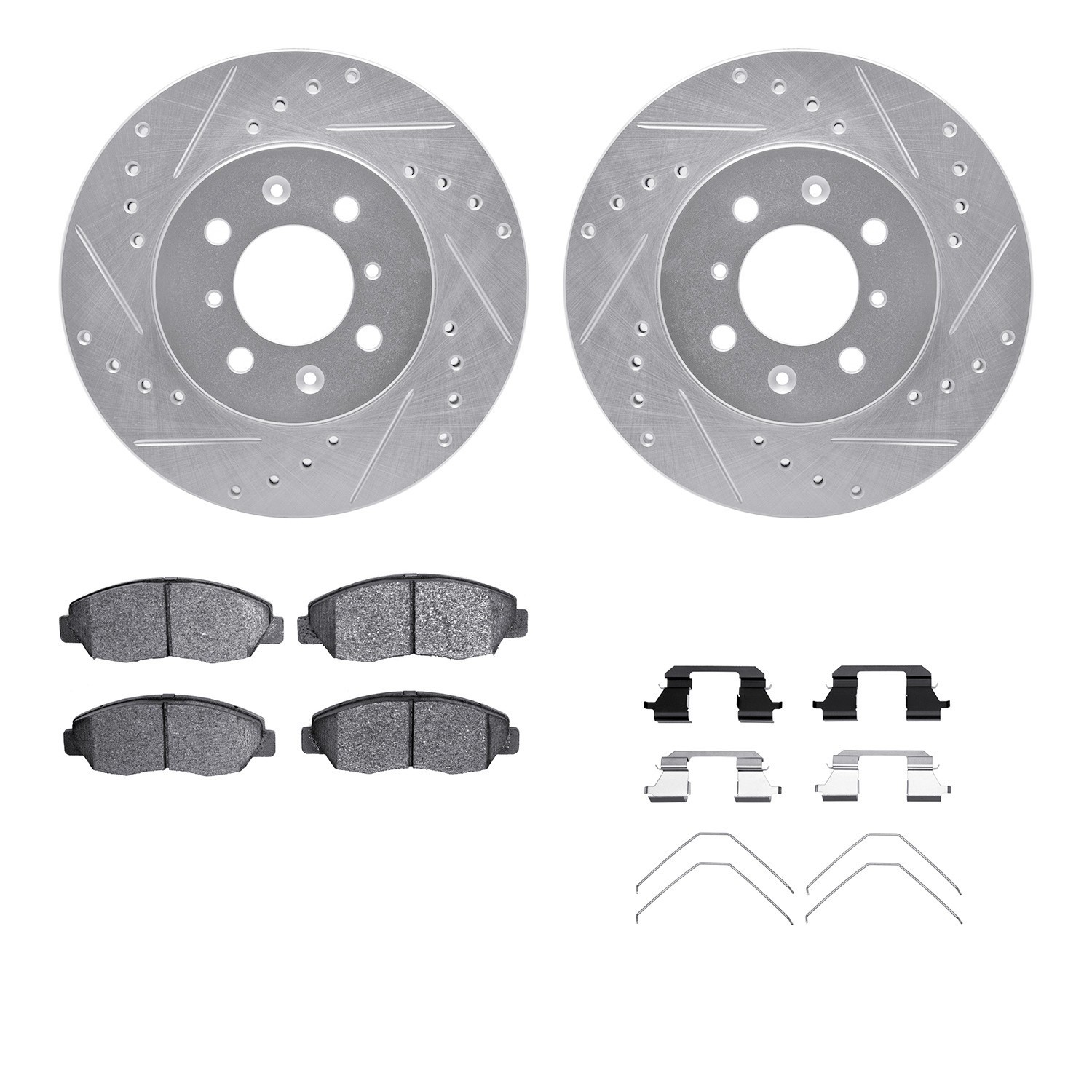 DYN 7512-59017 DFC Rotors-Drilled & Slotted-Silver w/ 5000 Advanced Brake Pads Incl Hdw