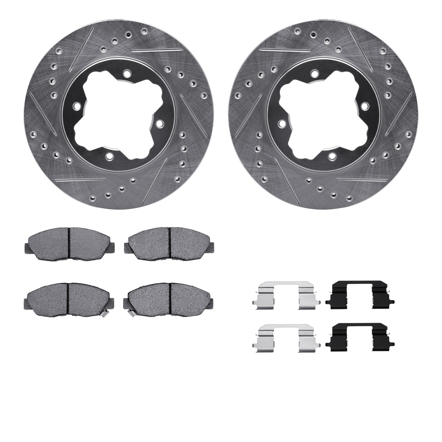 DYN 7512-59018 DFC Rotors-Drilled & Slotted-Silver w/ 5000 Advanced Brake Pads Incl Hdw