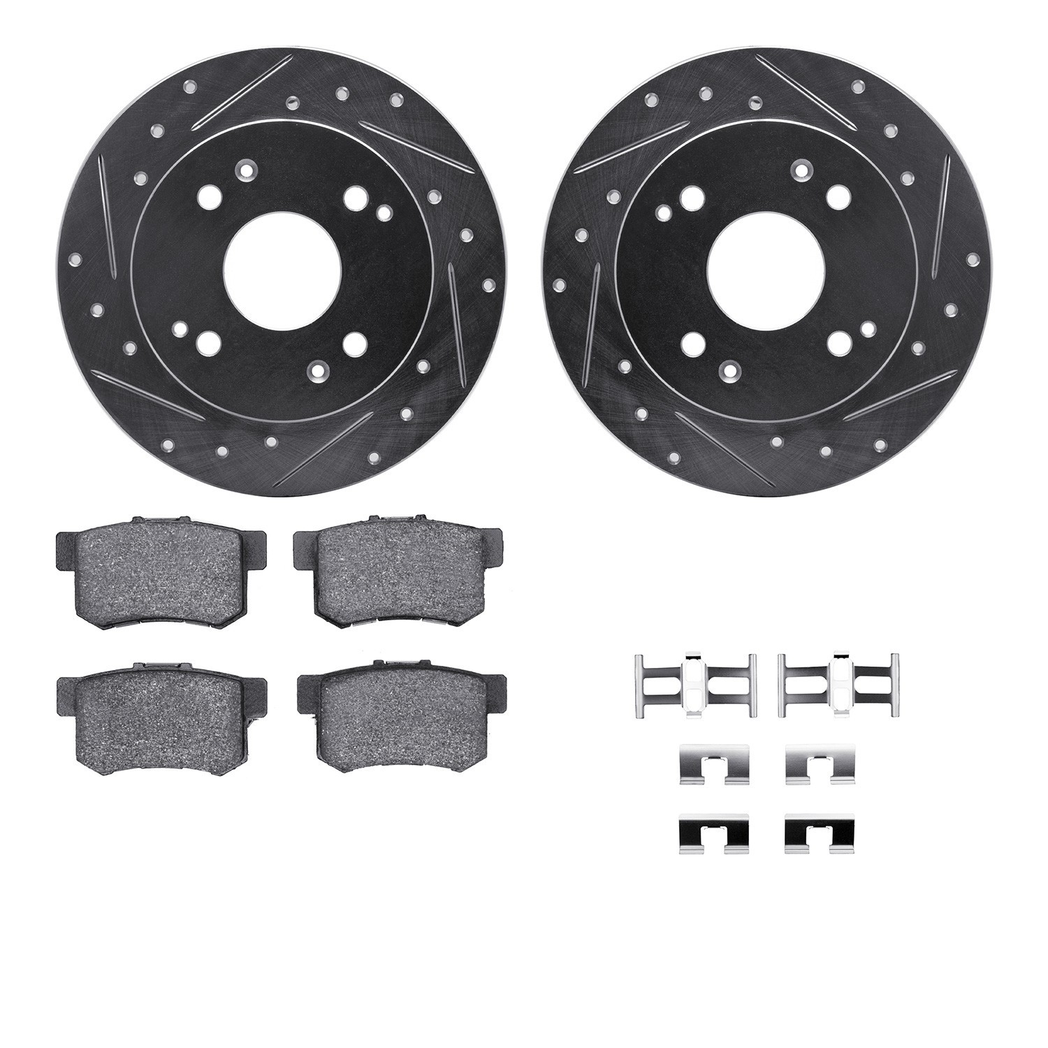 DYN 7512-59021 DFC Rotors-Drilled & Slotted-Silver w/ 5000 Advanced Brake Pads Incl Hdw
