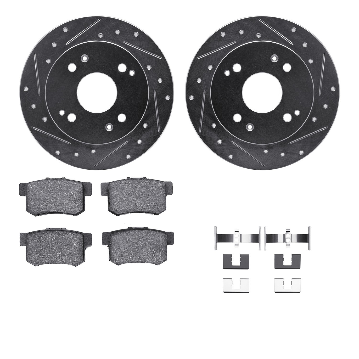 DYN 7512-59022 DFC Rotors-Drilled & Slotted-Silver w/ 5000 Advanced Brake Pads Incl Hdw