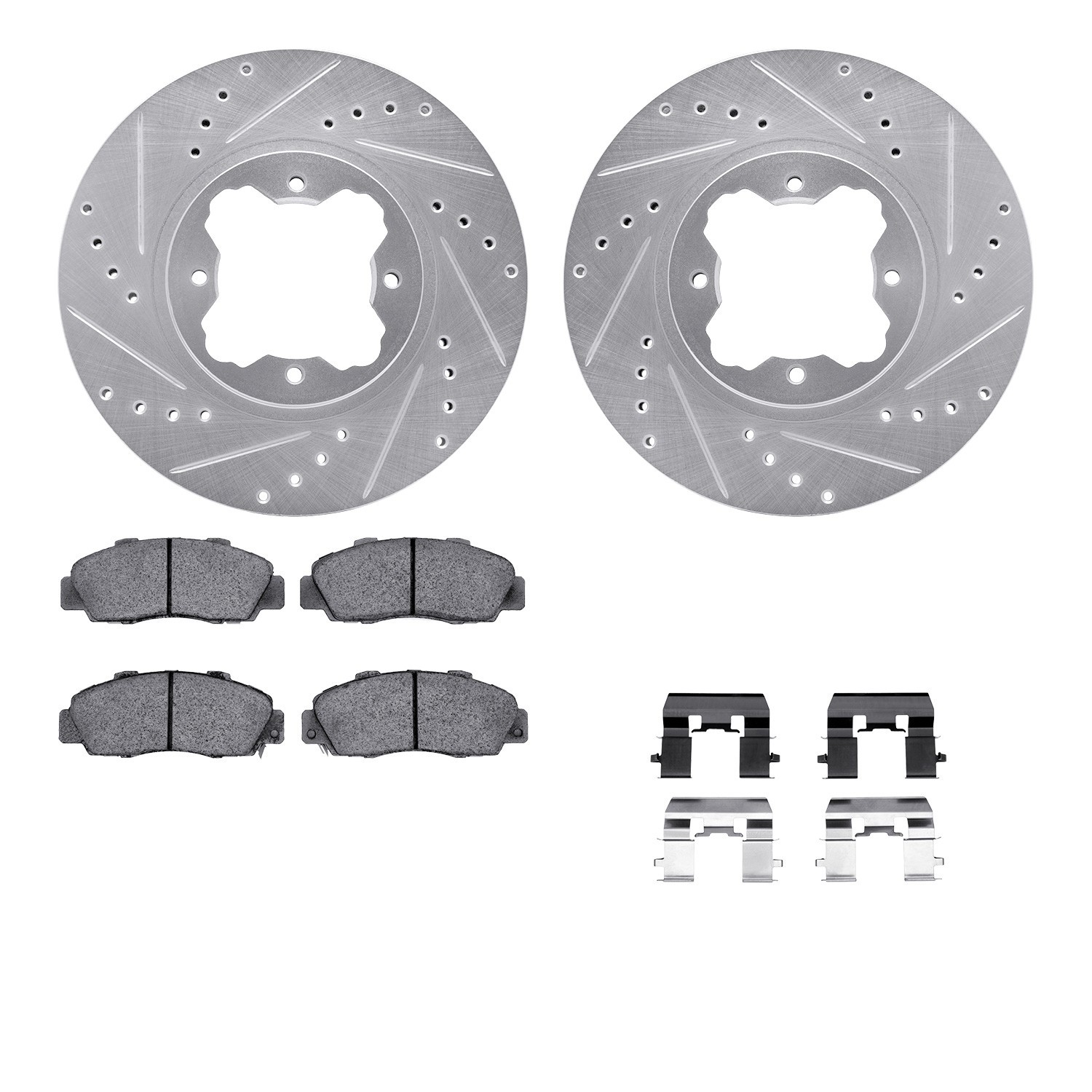DYN 7512-59023 DFC Rotors-Drilled & Slotted-Silver w/ 5000 Advanced Brake Pads Incl Hdw