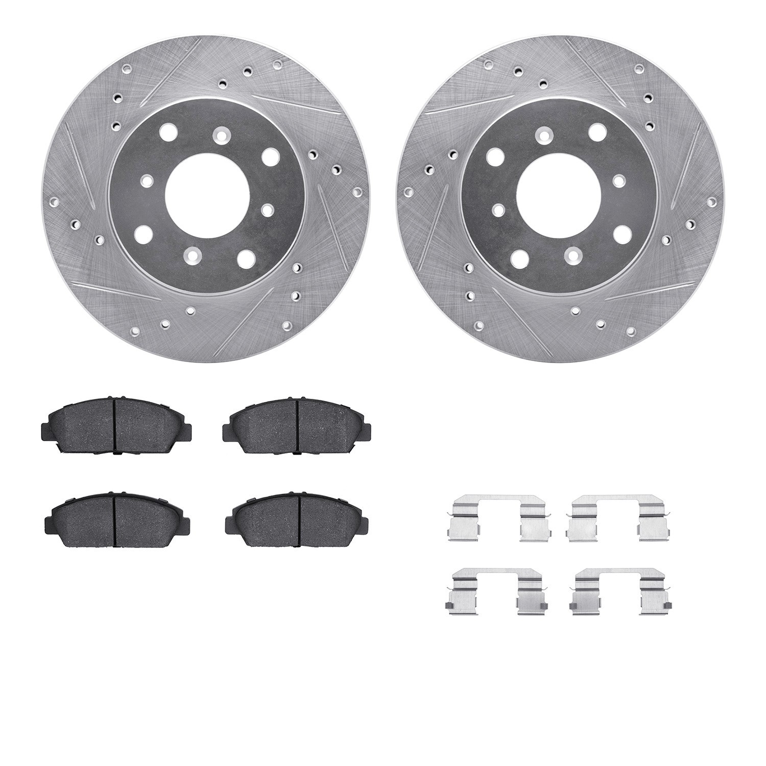 DYN 7512-59024 DFC Rotors-Drilled & Slotted-Silver w/ 5000 Advanced Brake Pads Incl Hdw