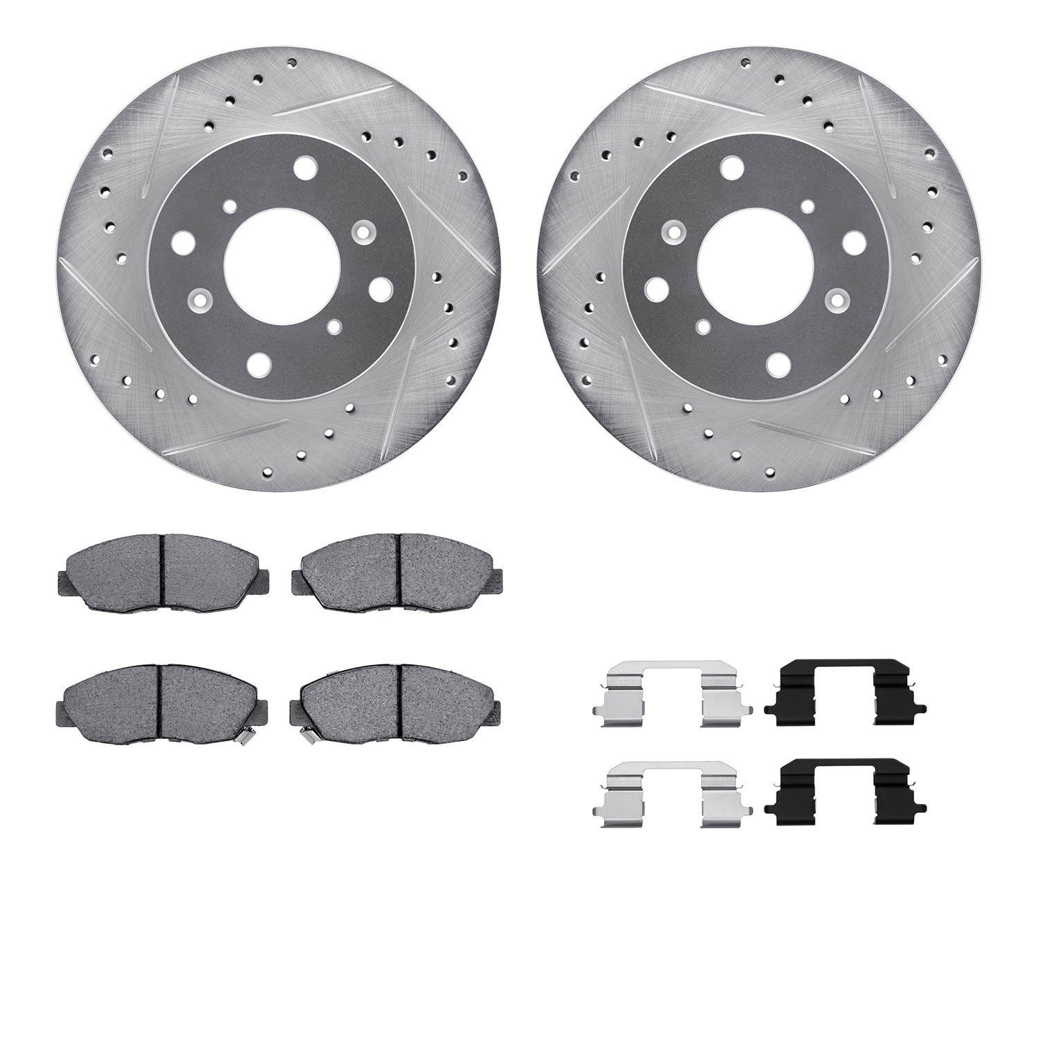DYN 7512-59026 DFC Rotors-Drilled & Slotted-Silver w/ 5000 Advanced Brake Pads Incl Hdw