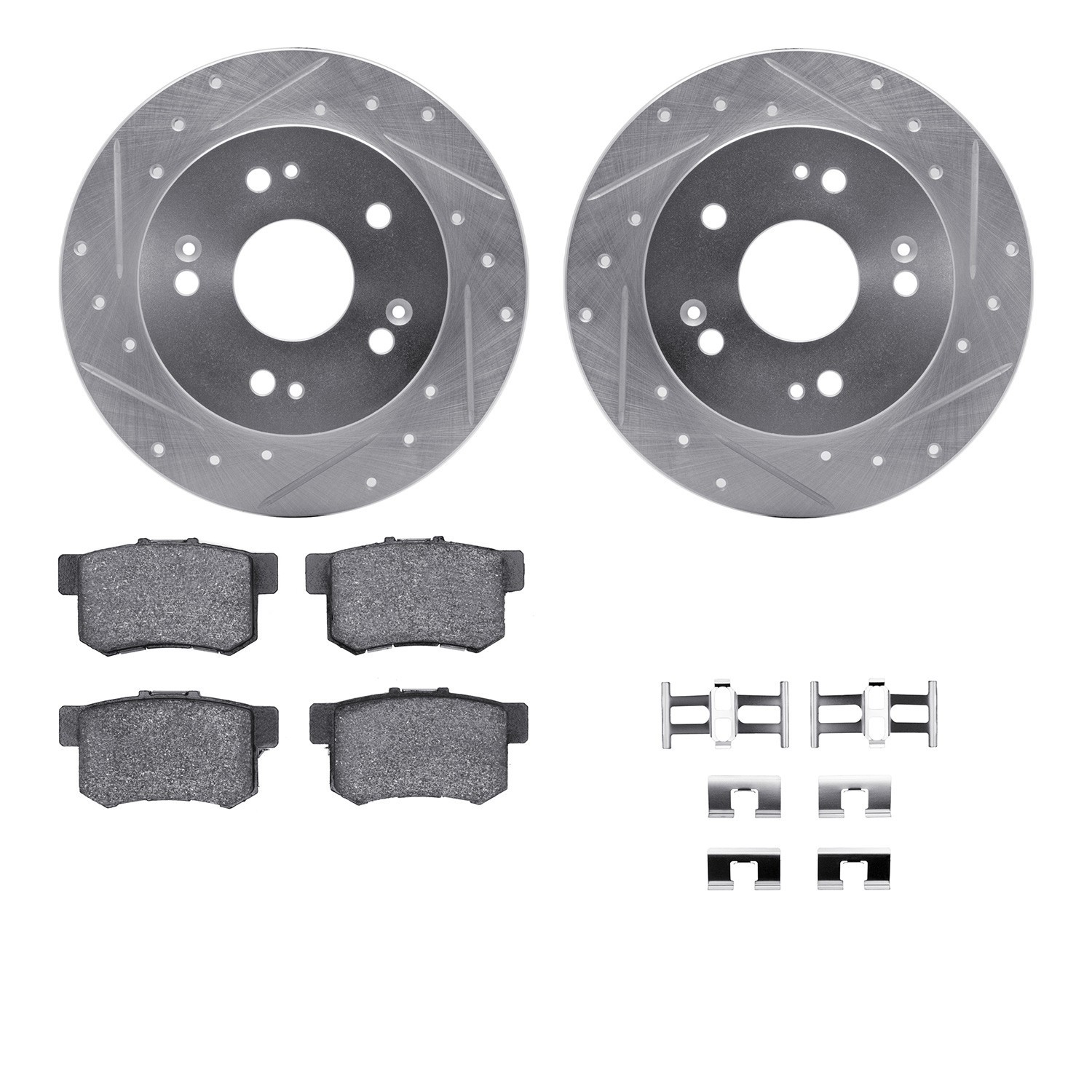 DYN 7512-59028 DFC Rotors-Drilled & Slotted-Silver w/ 5000 Advanced Brake Pads Incl Hdw