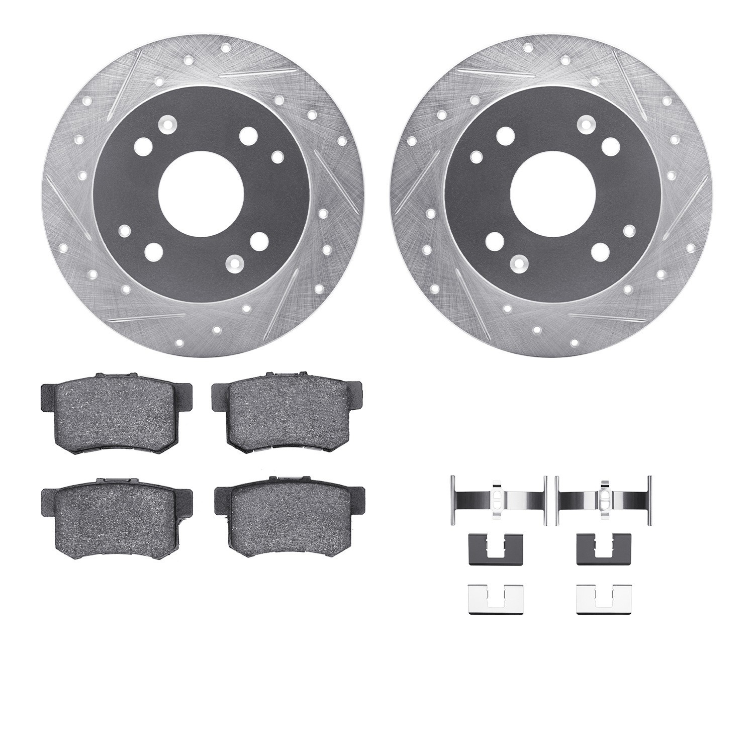 DYN 7512-59030 DFC Rotors-Drilled & Slotted-Silver w/ 5000 Advanced Brake Pads Incl Hdw