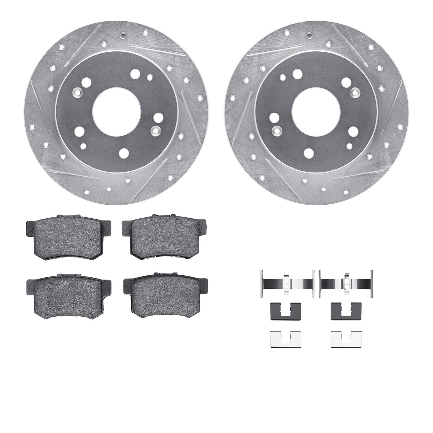 DYN 7512-59032 DFC Rotors-Drilled & Slotted-Silver w/ 5000 Advanced Brake Pads Incl Hdw