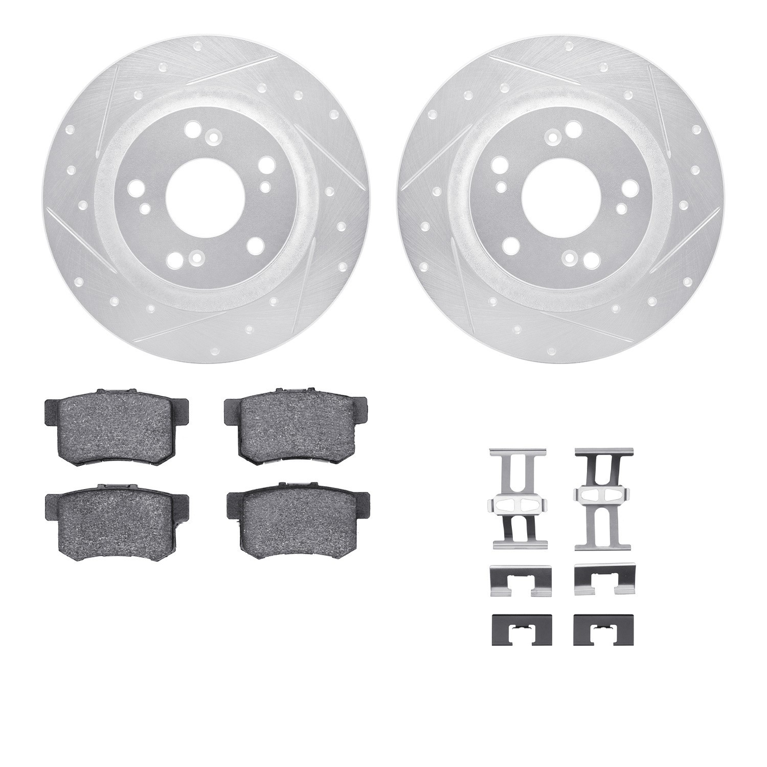 DYN 7512-59034 DFC Rotors-Drilled & Slotted-Silver w/ 5000 Advanced Brake Pads Incl Hdw