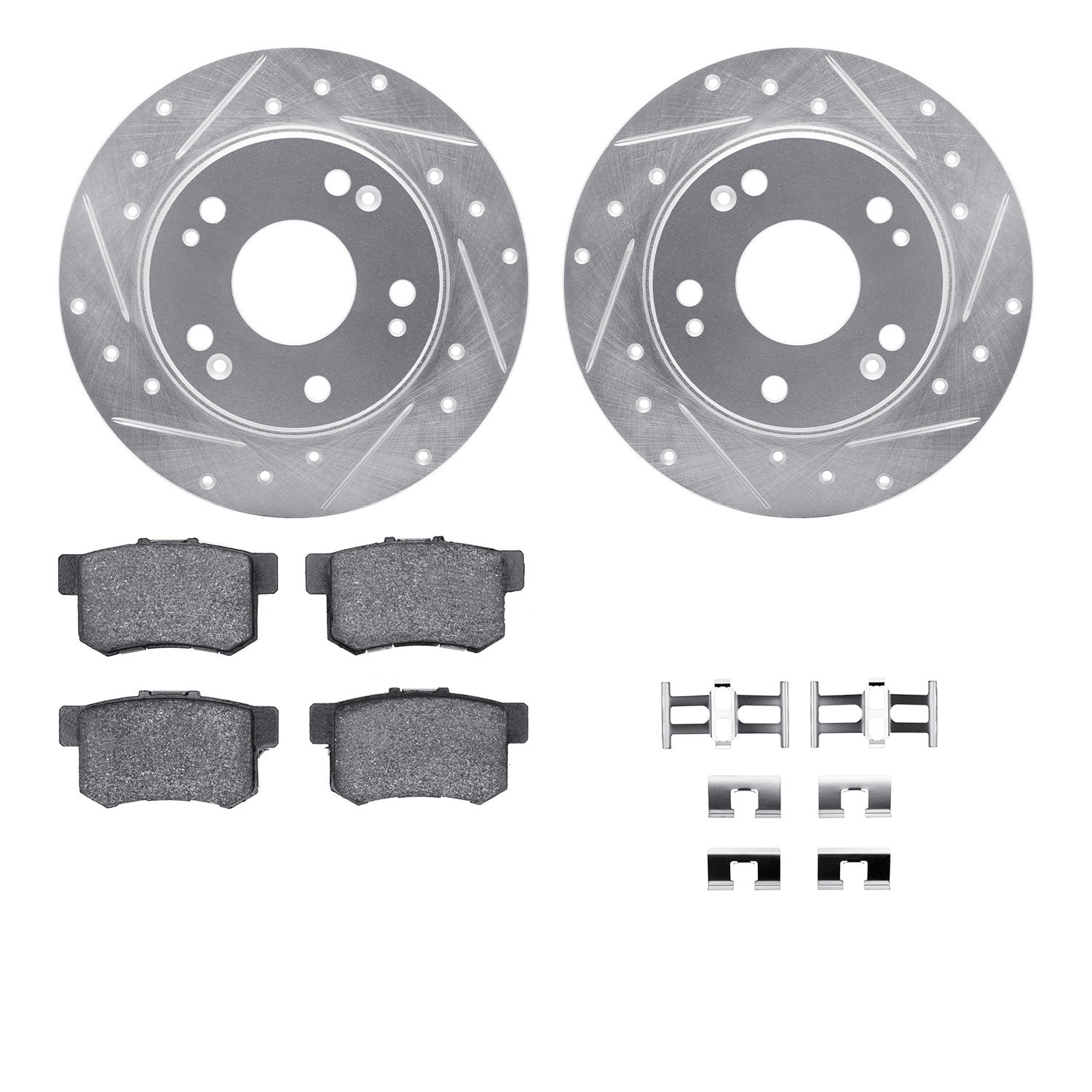 DYN 7512-59035 DFC Rotors-Drilled & Slotted-Silver w/ 5000 Advanced Brake Pads Incl Hdw