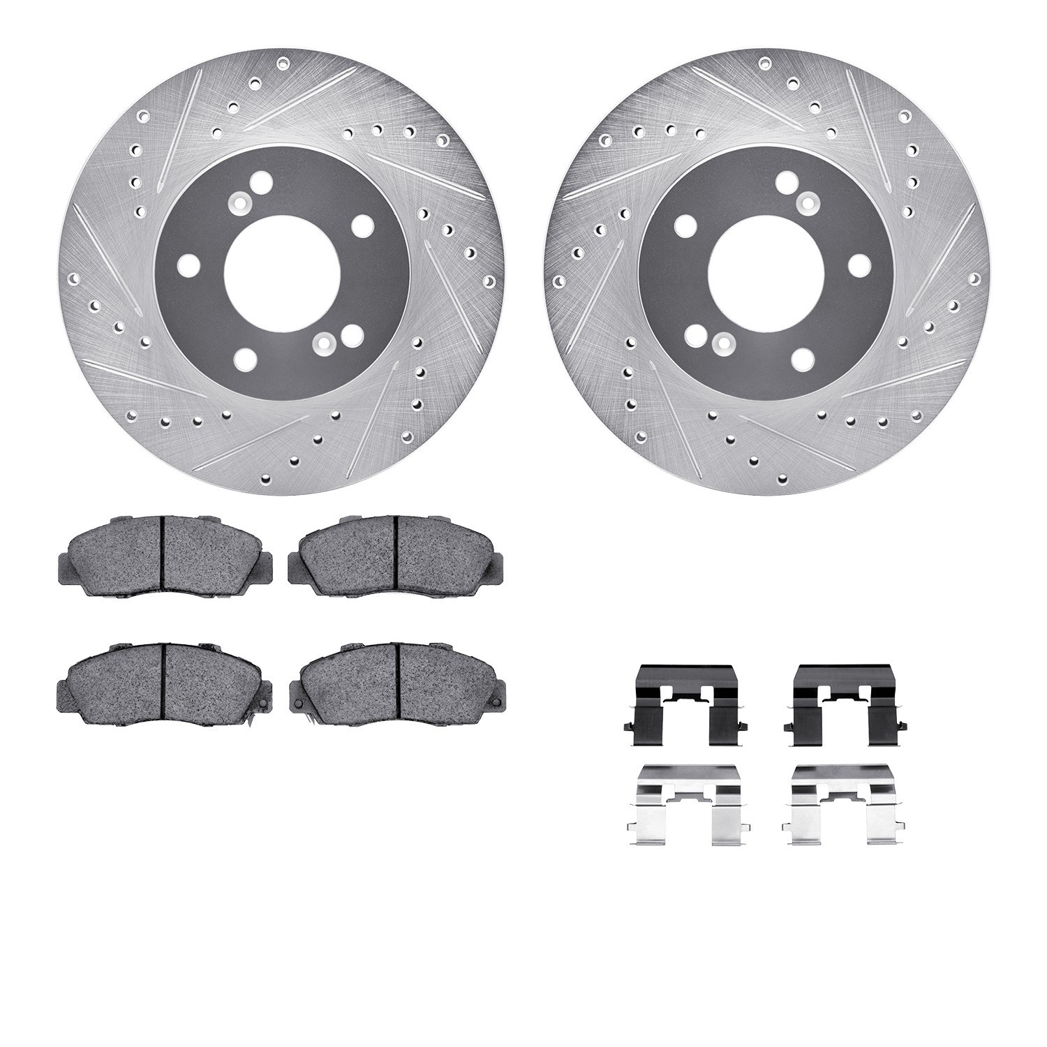 DYN 7512-59037 DFC Brake Rotor - Dimpled & Slotted - Silver w/5000 Brake Pads & HW Kit
