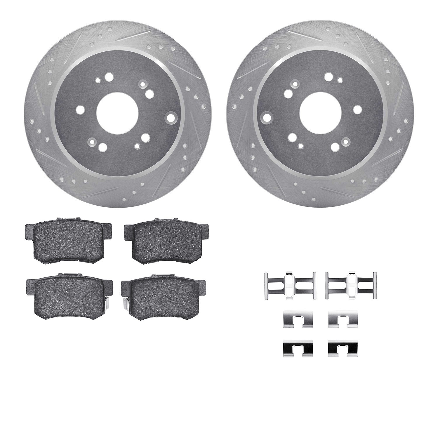 DYN 7512-59041 DFC Brake Rotor - Dimpled & Slotted - Silver w/5000 Brake Pads & HW Kit