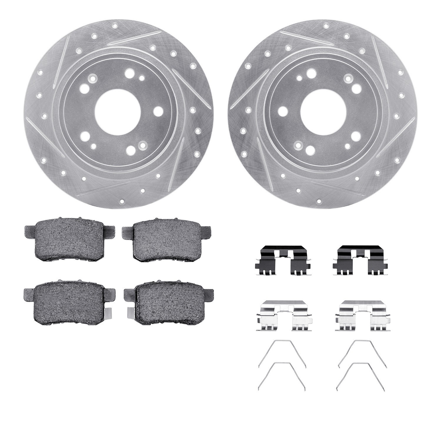 DYN 7512-59044 DFC Rotors-Drilled & Slotted-Silver w/ 5000 Advanced Brake Pads Incl Hdw