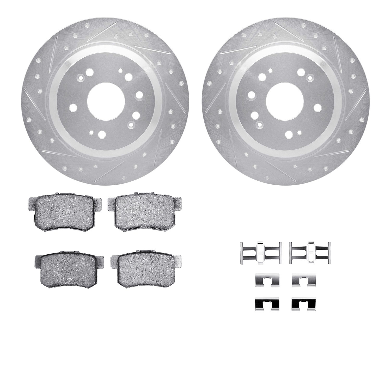 DYN 7512-59045 DFC Rotors-Drilled & Slotted-Silver w/ 5000 Advanced Brake Pads Incl Hdw