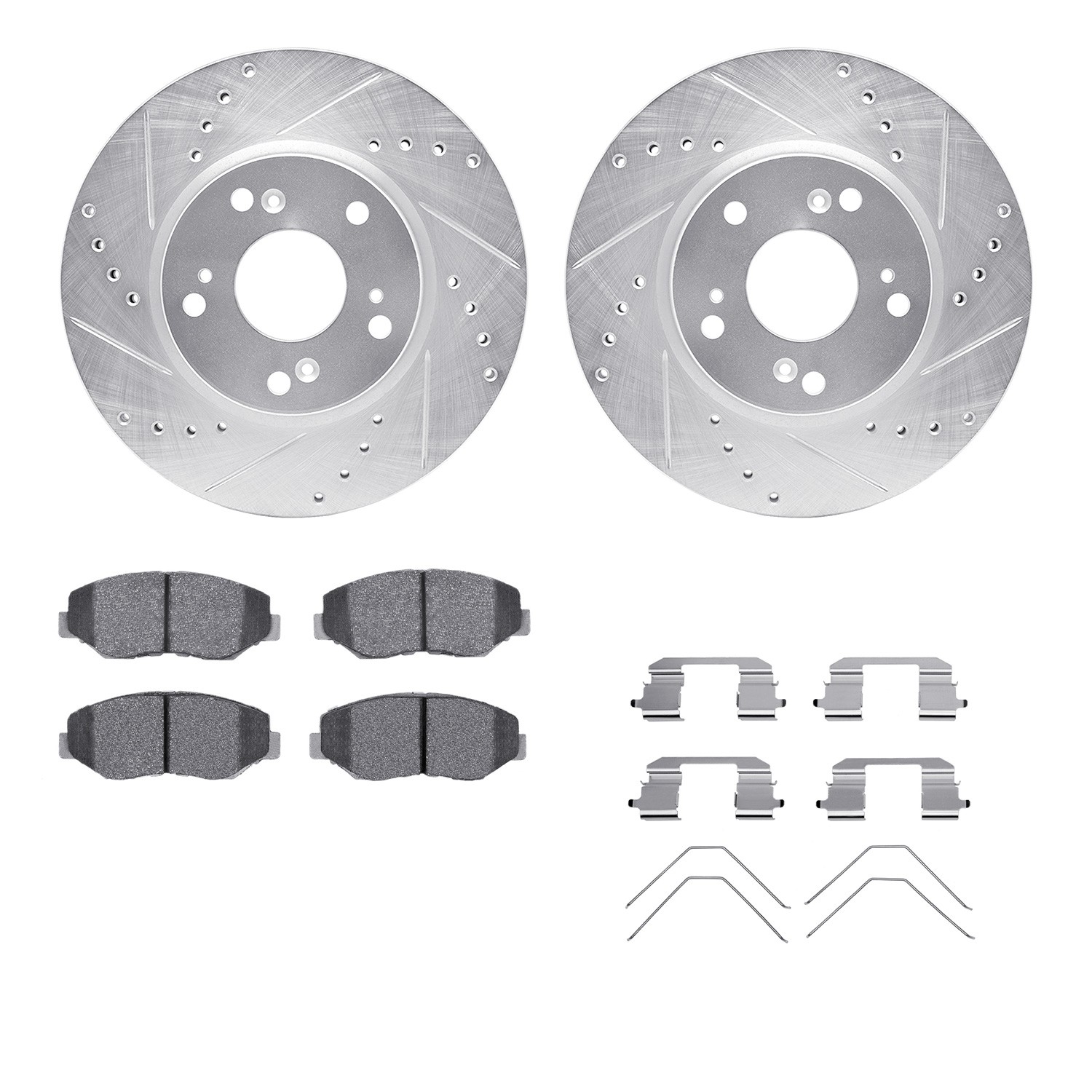 DYN 7512-59046 DFC Rotors-Drilled & Slotted-Silver w/ 5000 Advanced Brake Pads Incl Hdw