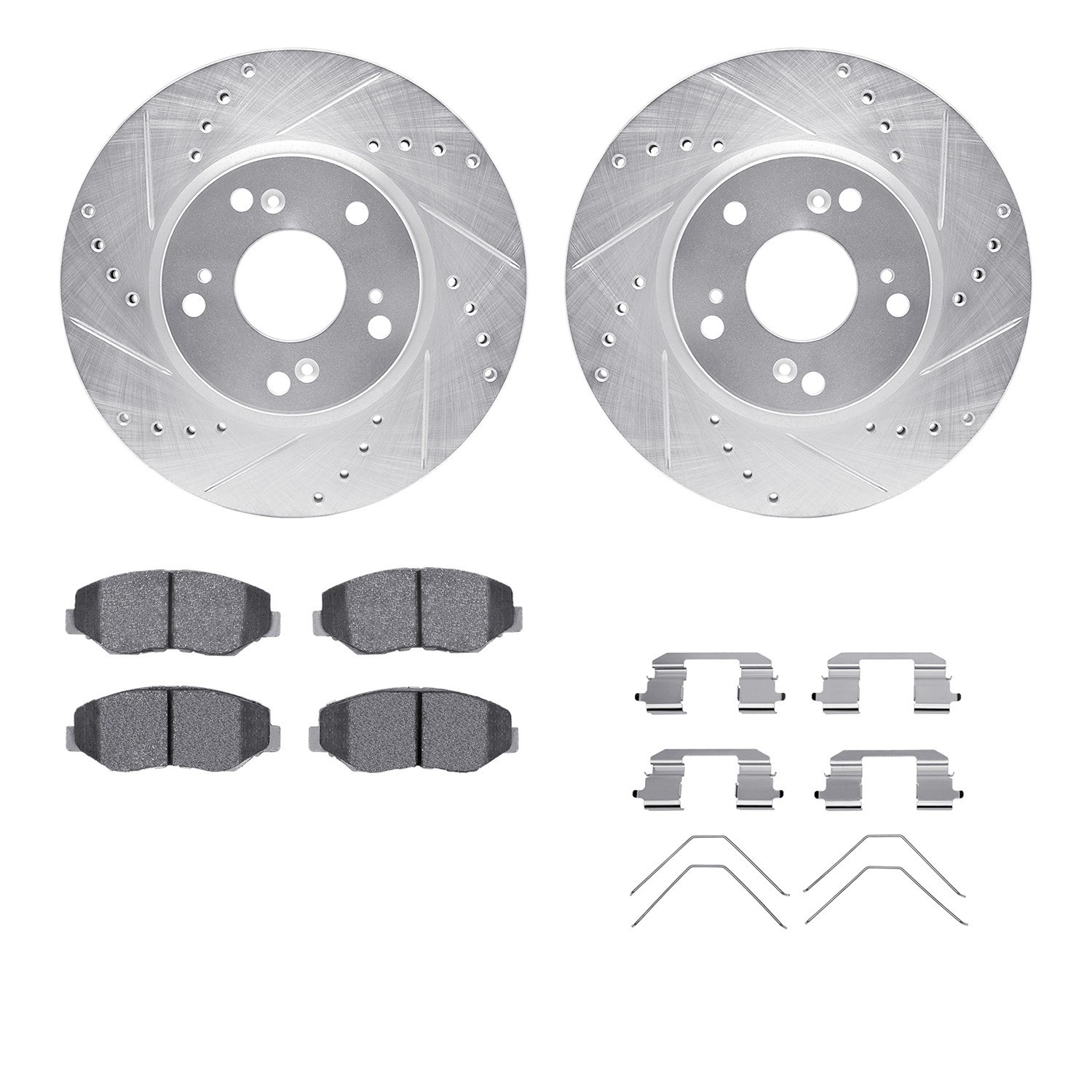DYN 7512-59047 DFC Rotors-Drilled & Slotted-Silver w/ 5000 Advanced Brake Pads Incl Hdw