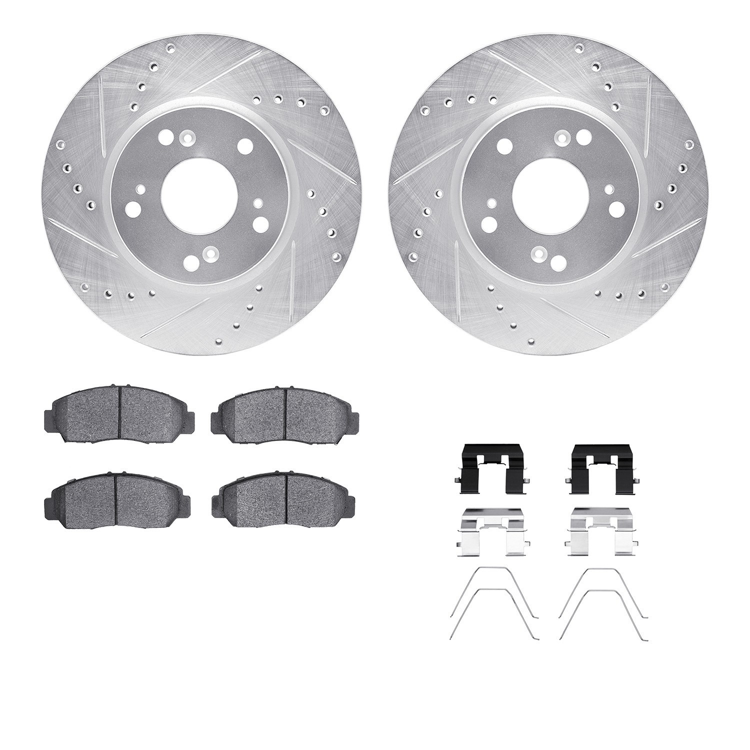 DYN 7512-59048 DFC Rotors-Drilled & Slotted-Silver w/ 5000 Advanced Brake Pads Incl Hdw