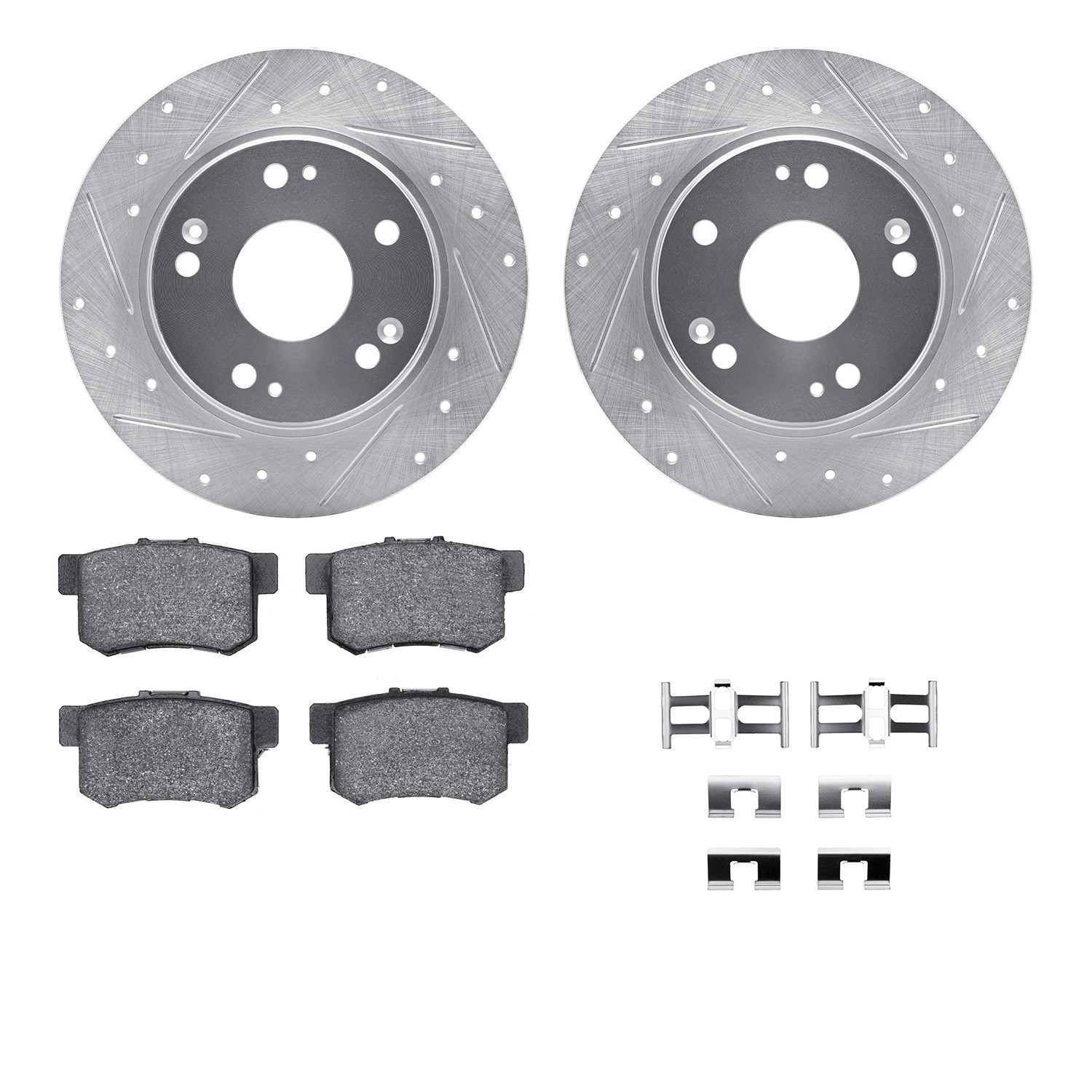 DYN 7512-59049 DFC Rotors-Drilled & Slotted-Silver w/ 5000 Advanced Brake Pads Incl Hdw