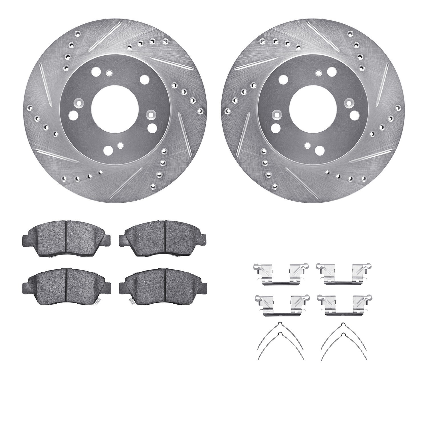 DYN 7512-59050 DFC Rotors-Drilled & Slotted-Silver w/ 5000 Advanced Brake Pads Incl Hdw