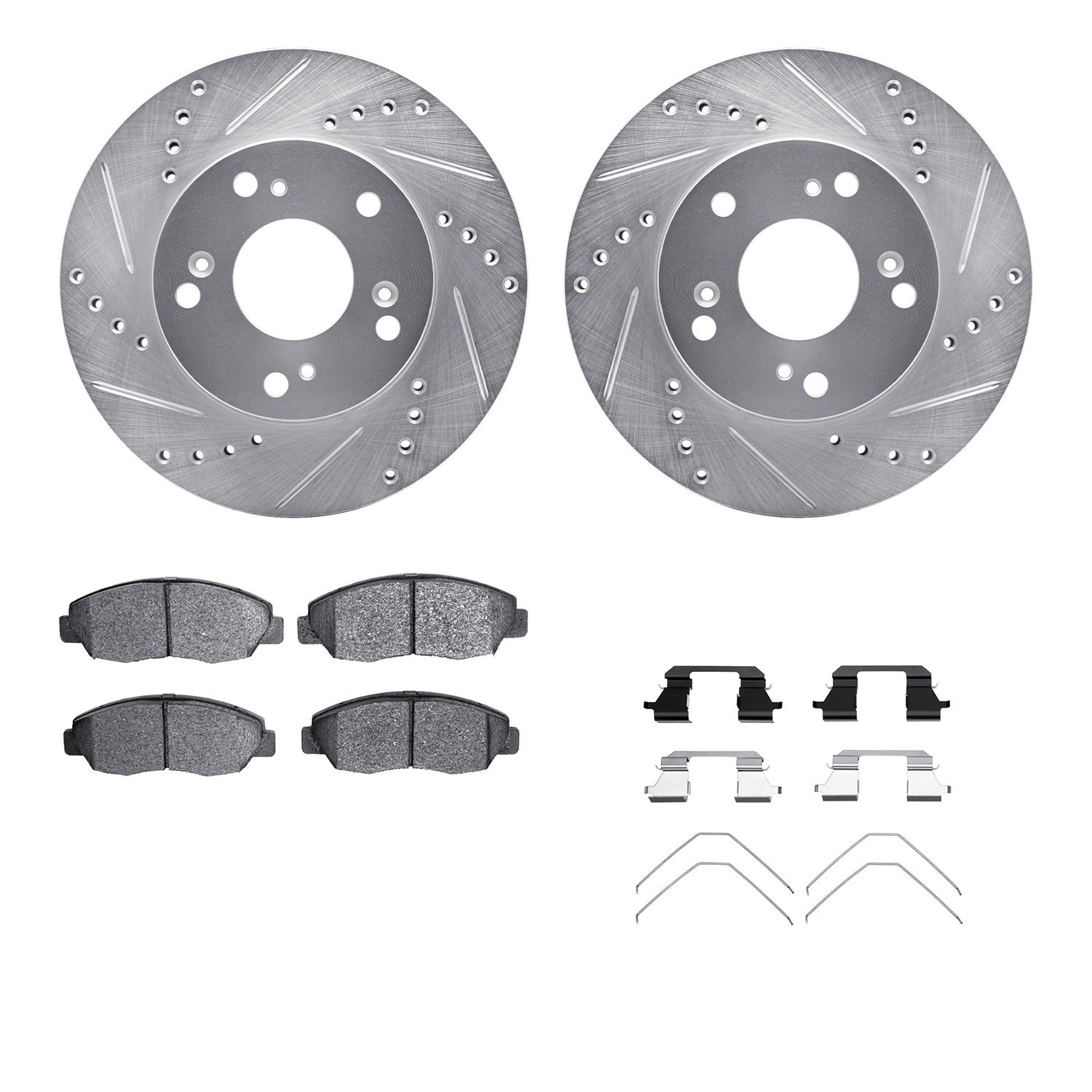 DYN 7512-59051 DFC Rotors-Drilled & Slotted-Silver w/ 5000 Advanced Brake Pads Incl Hdw