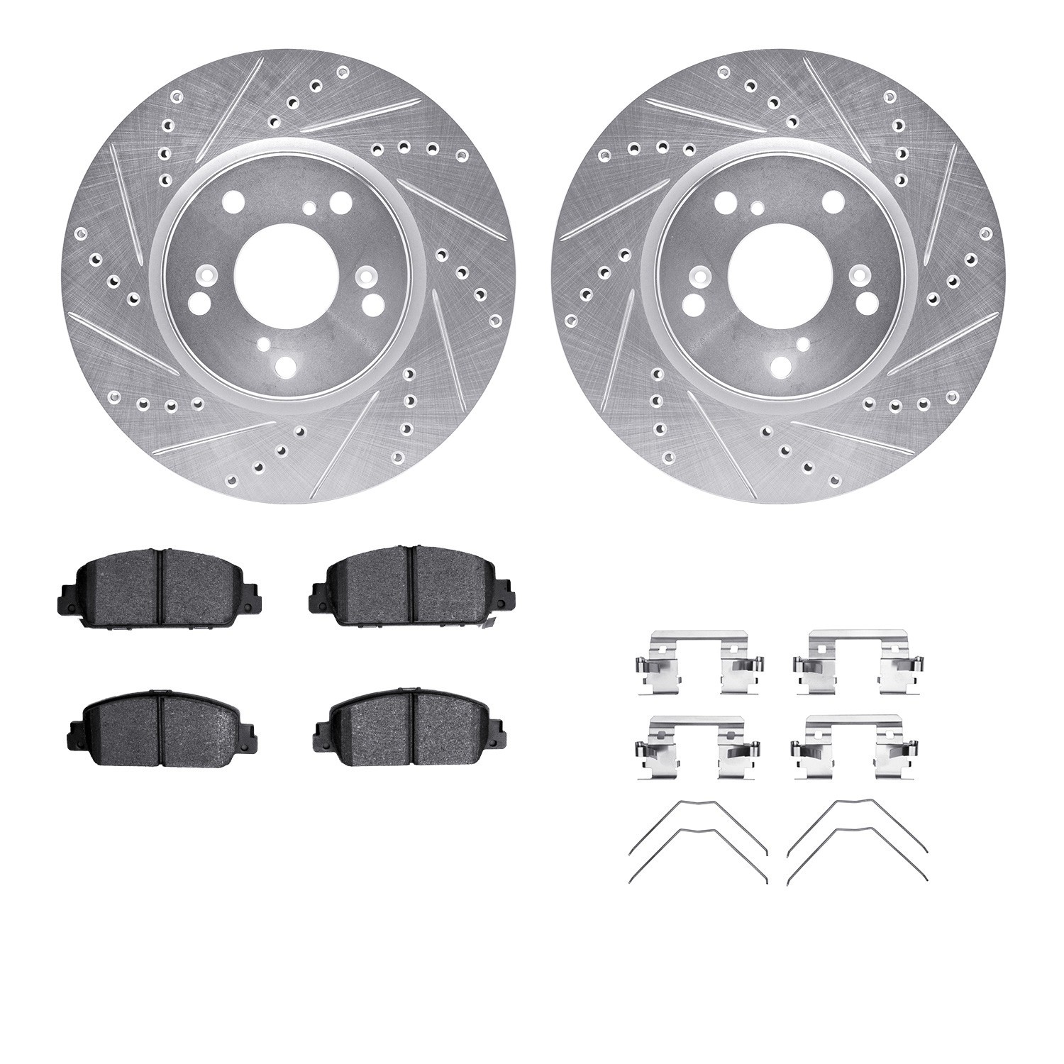 DYN 7512-59054 DFC Rotors-Drilled & Slotted-Silver w/ 5000 Advanced Brake Pads Incl Hdw