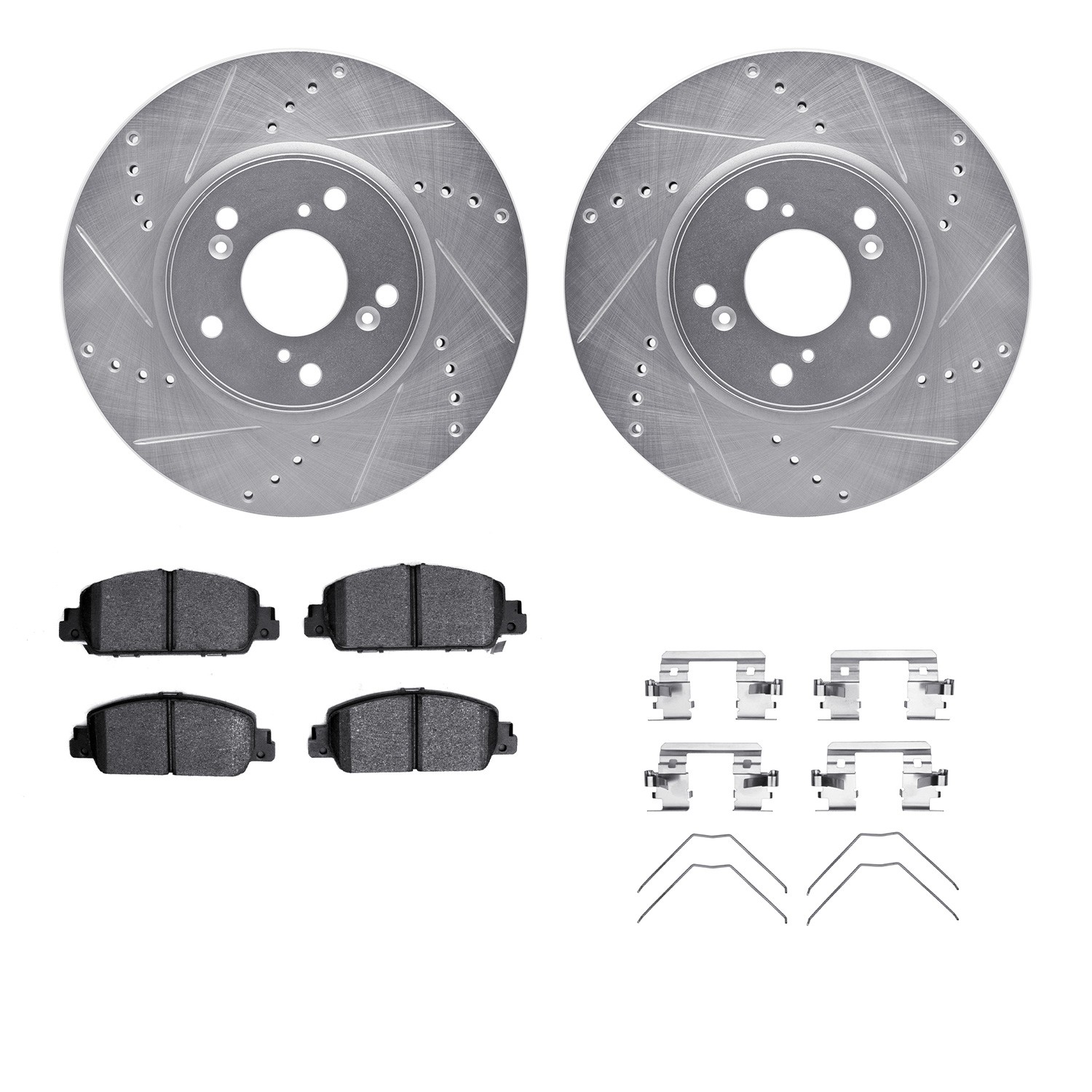 DYN 7512-59055 DFC Rotors-Drilled & Slotted-Silver w/ 5000 Advanced Brake Pads Incl Hdw