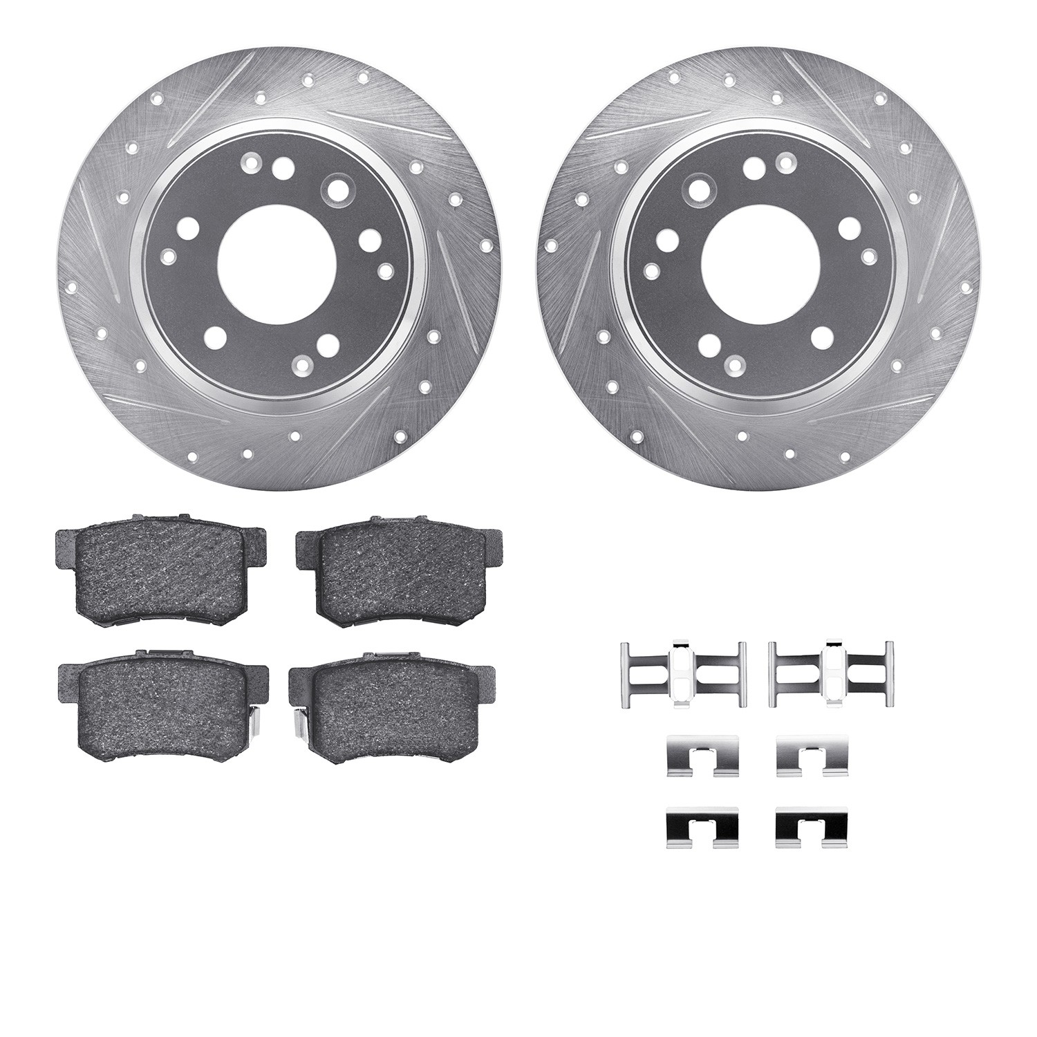 DYN 7512-59056 DFC Rotors-Drilled & Slotted-Silver w/ 5000 Advanced Brake Pads Incl Hdw