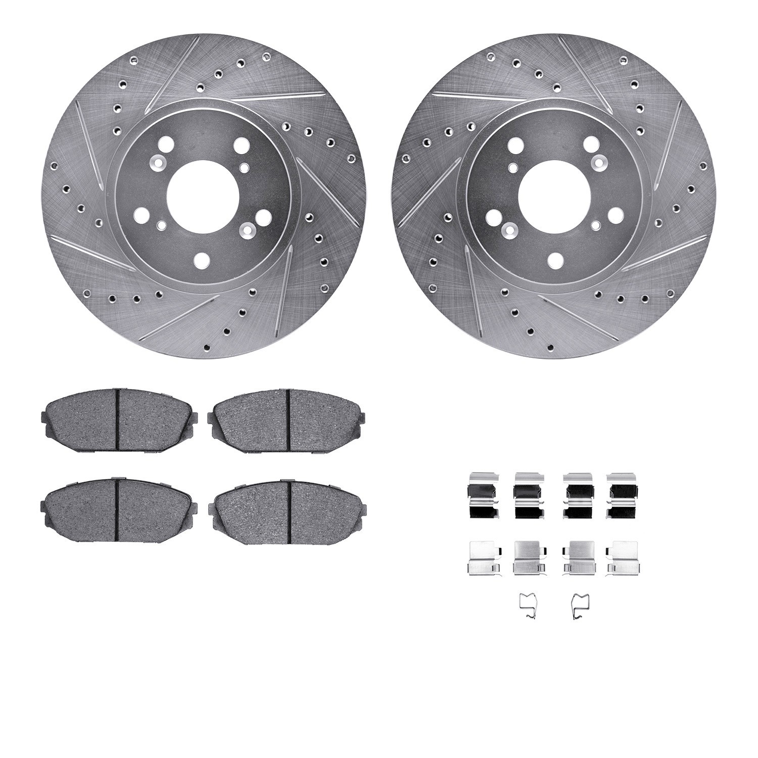 DYN 7512-59058 DFC Brake Rotor - Dimpled & Slotted - Silver w/5000 Brake Pads & HW Kit
